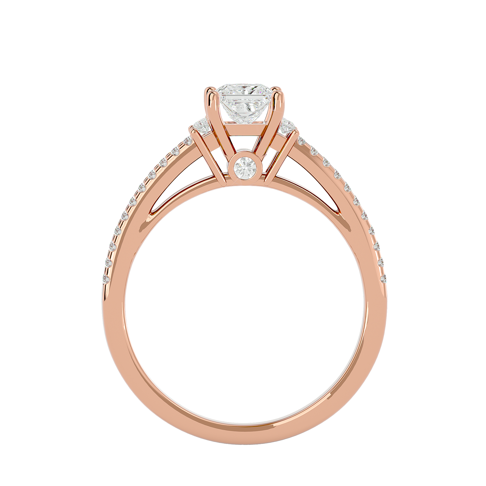 3/4 ctw Princess-Cut Lab Grown Diamond Side Stone Engagement Ring