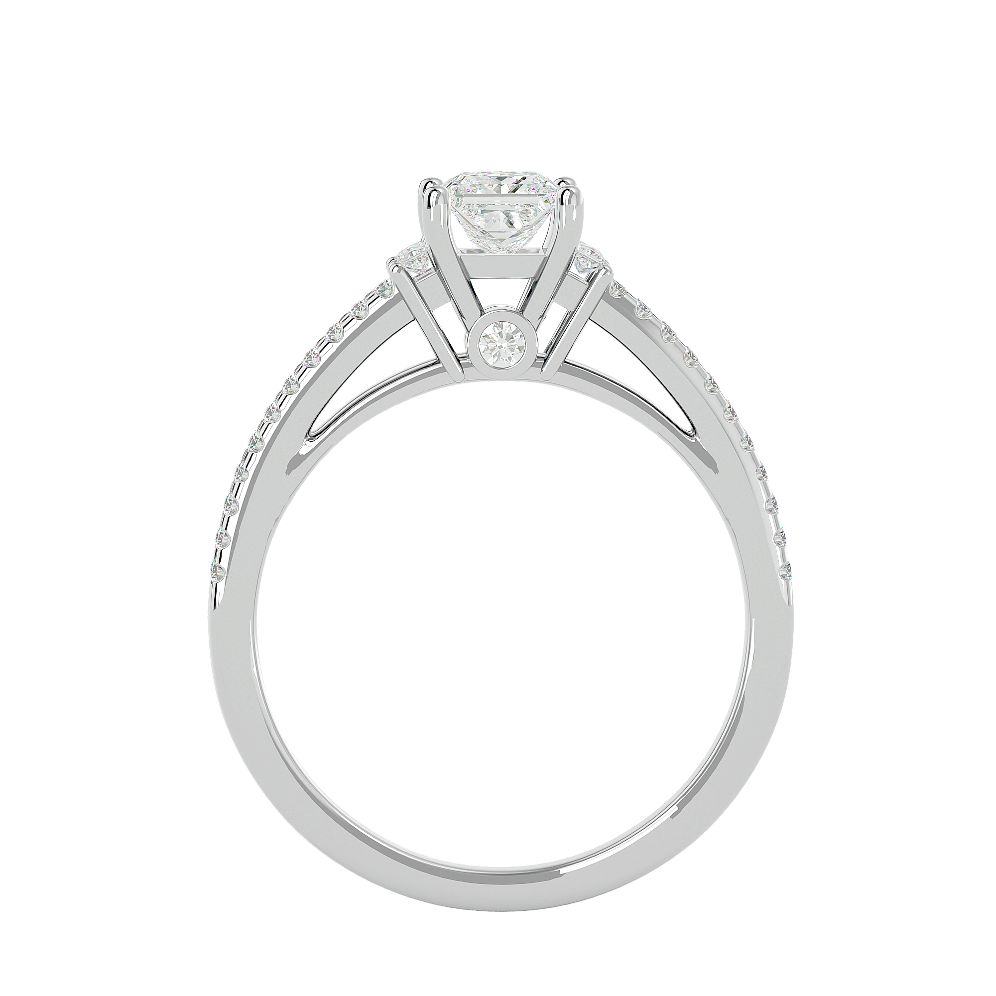 3/4 ctw Princess-Cut Lab Grown Diamond Side Stone Engagement Ring