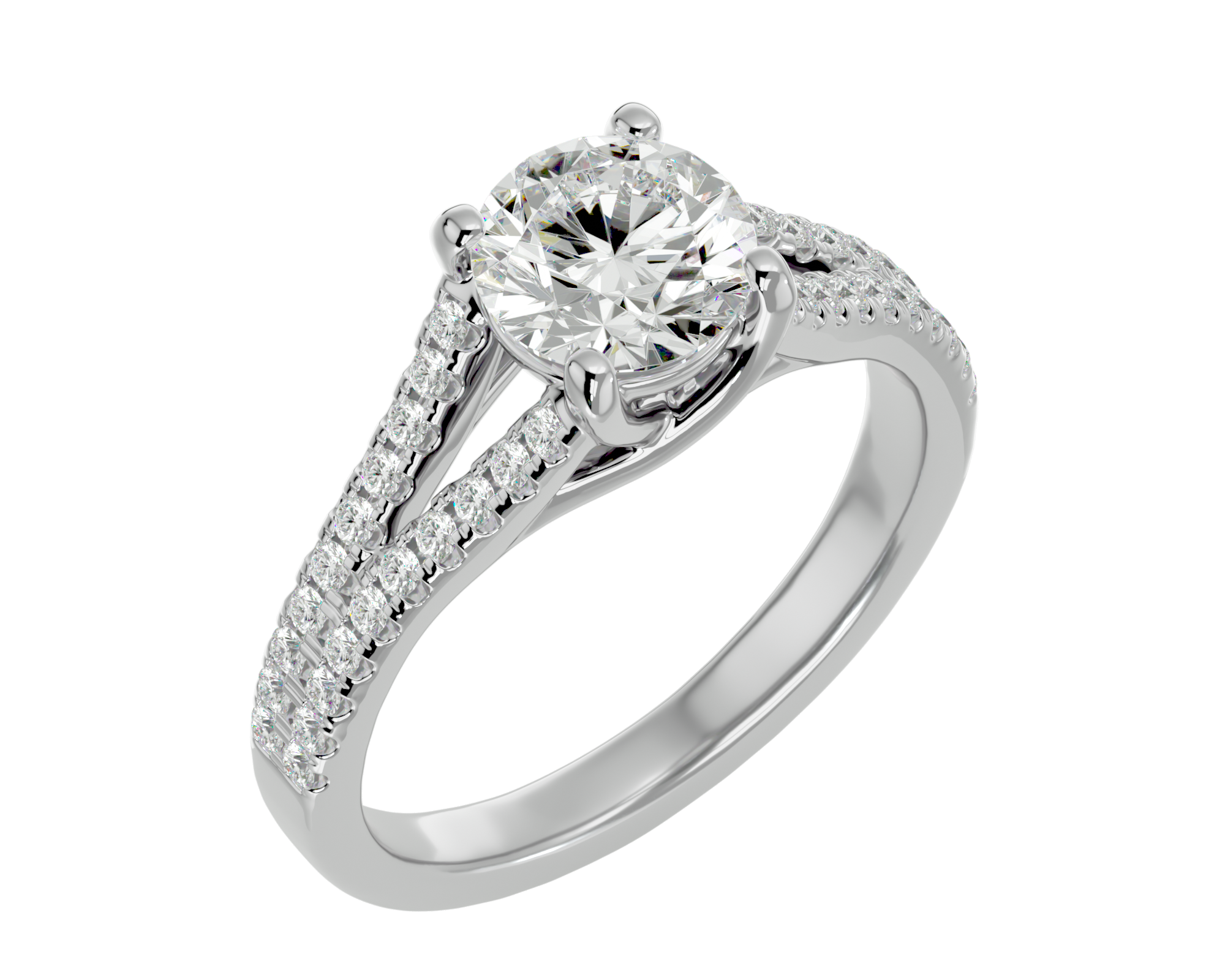 Round Lab Grown Diamond Side Stone Engagement Ring