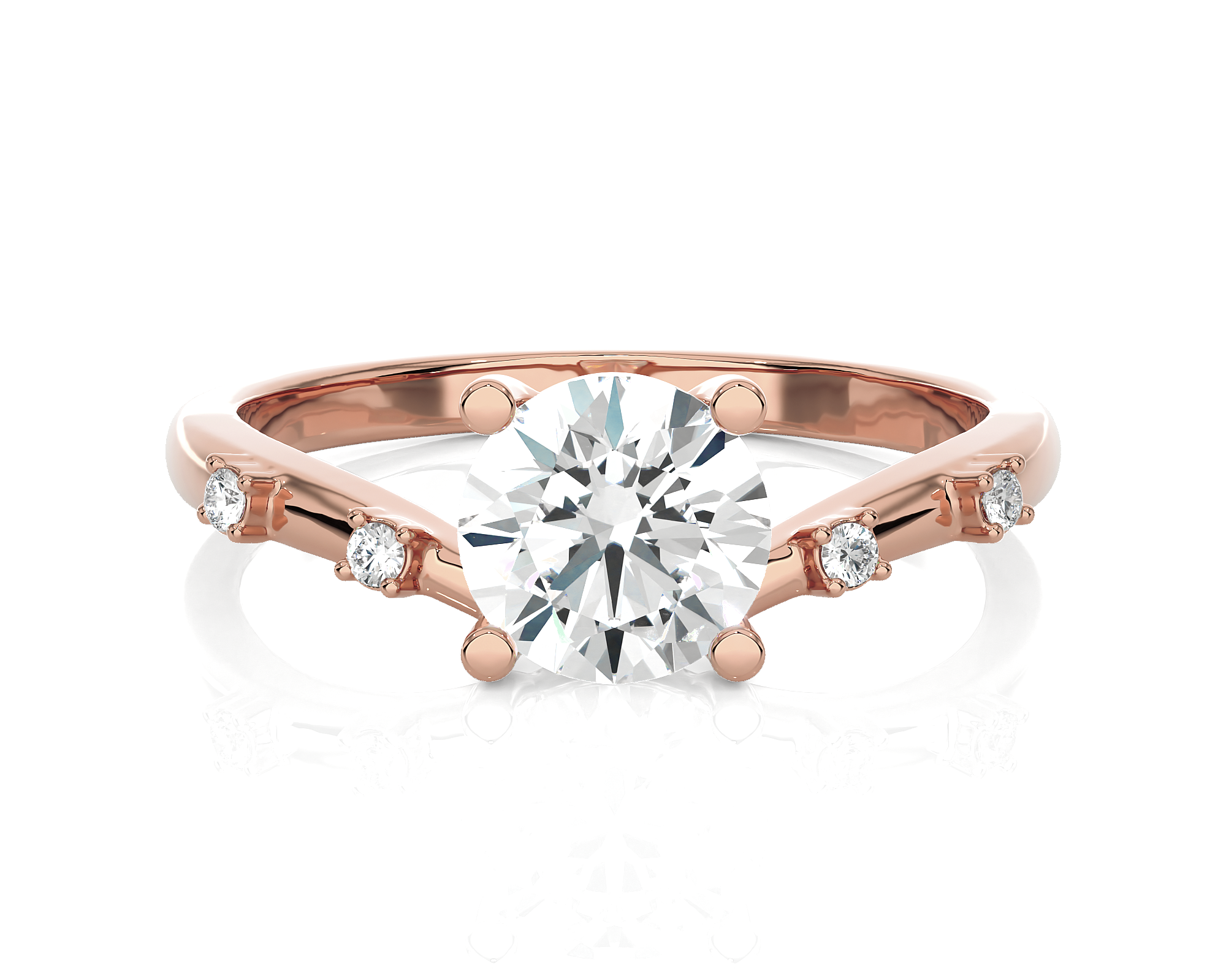 Round Lab Grown Diamond Side Stone Engagement Ring