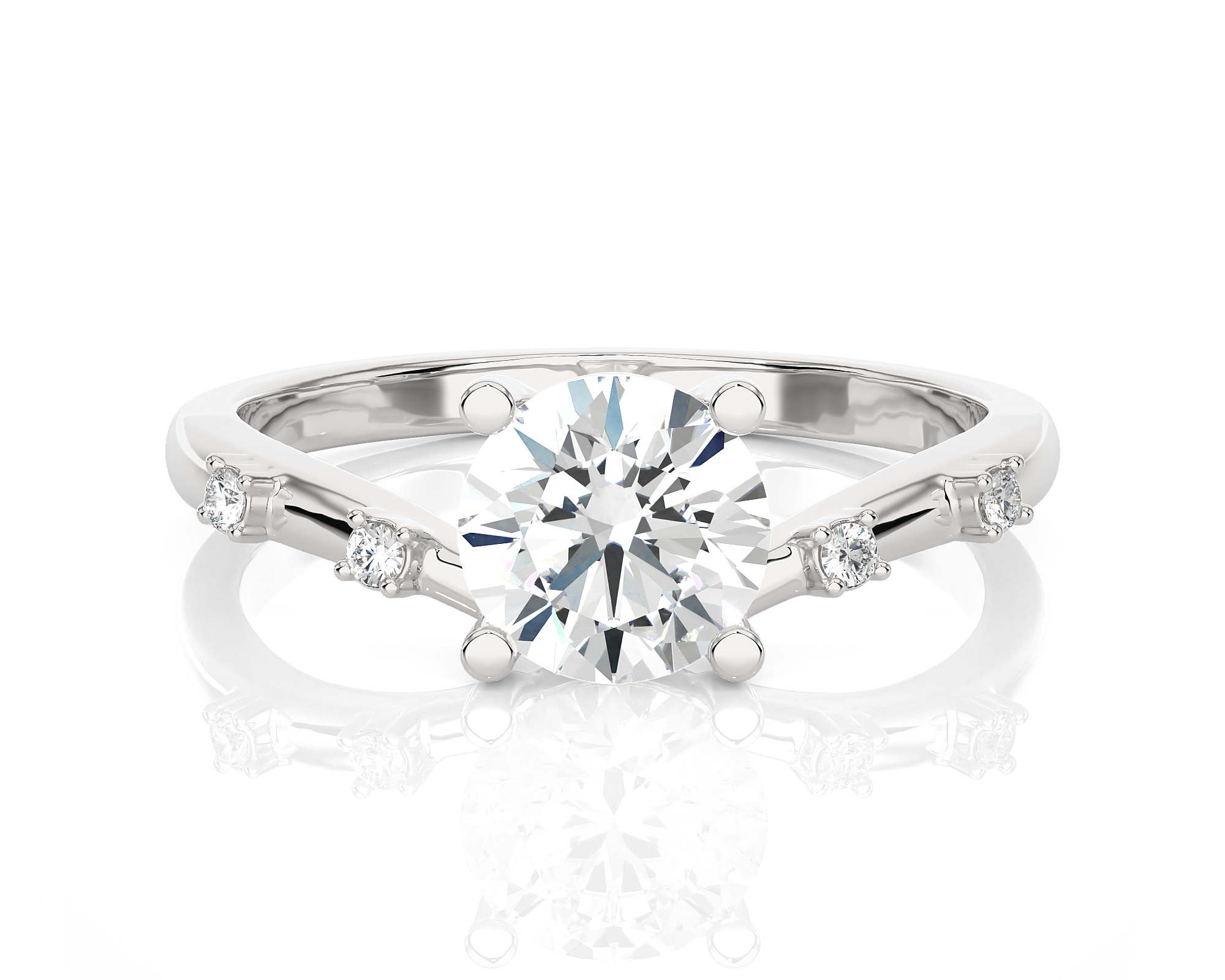 Round Lab Grown Diamond Side Stone Engagement Ring
