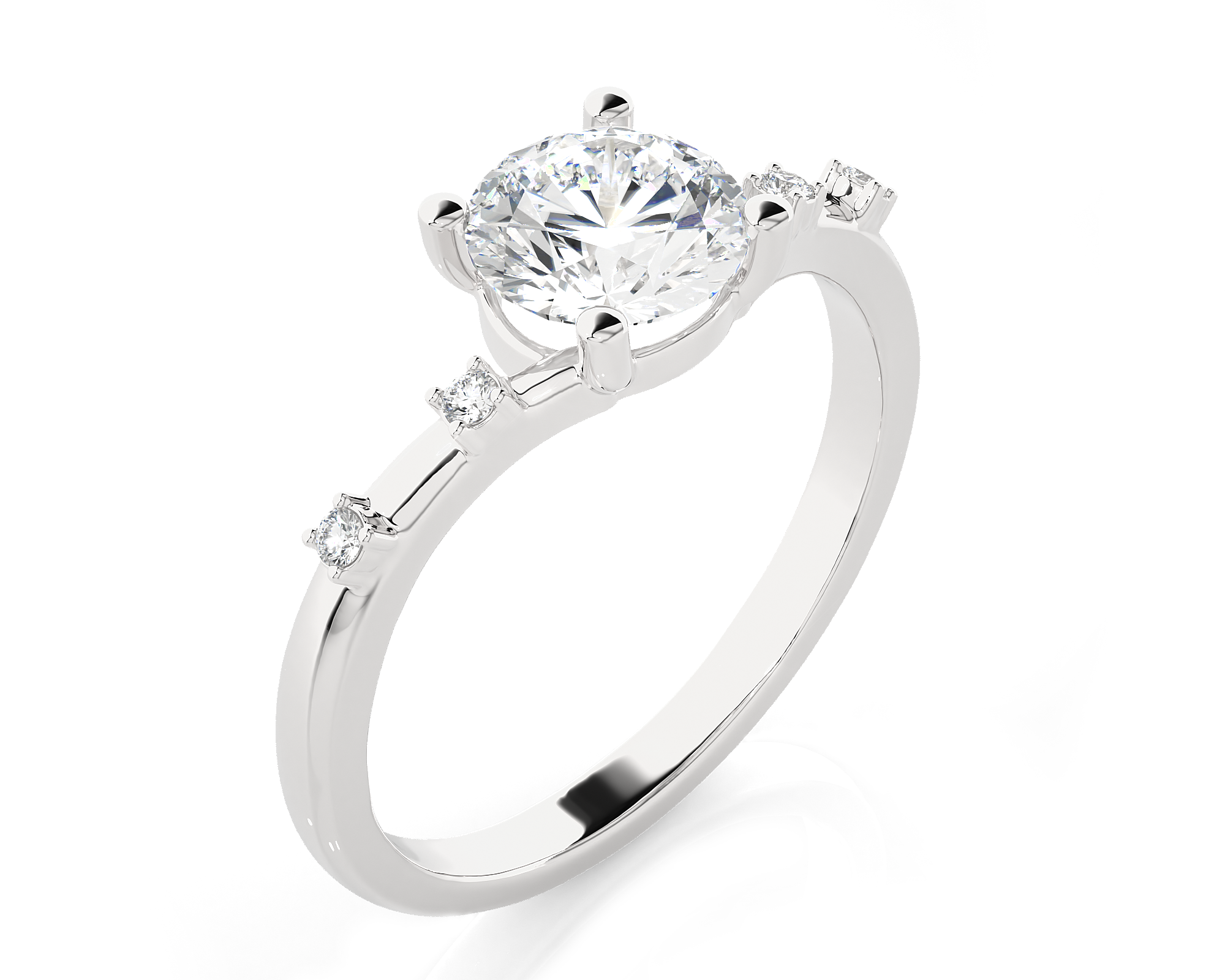 Round Lab Grown Diamond Side Stone Engagement Ring