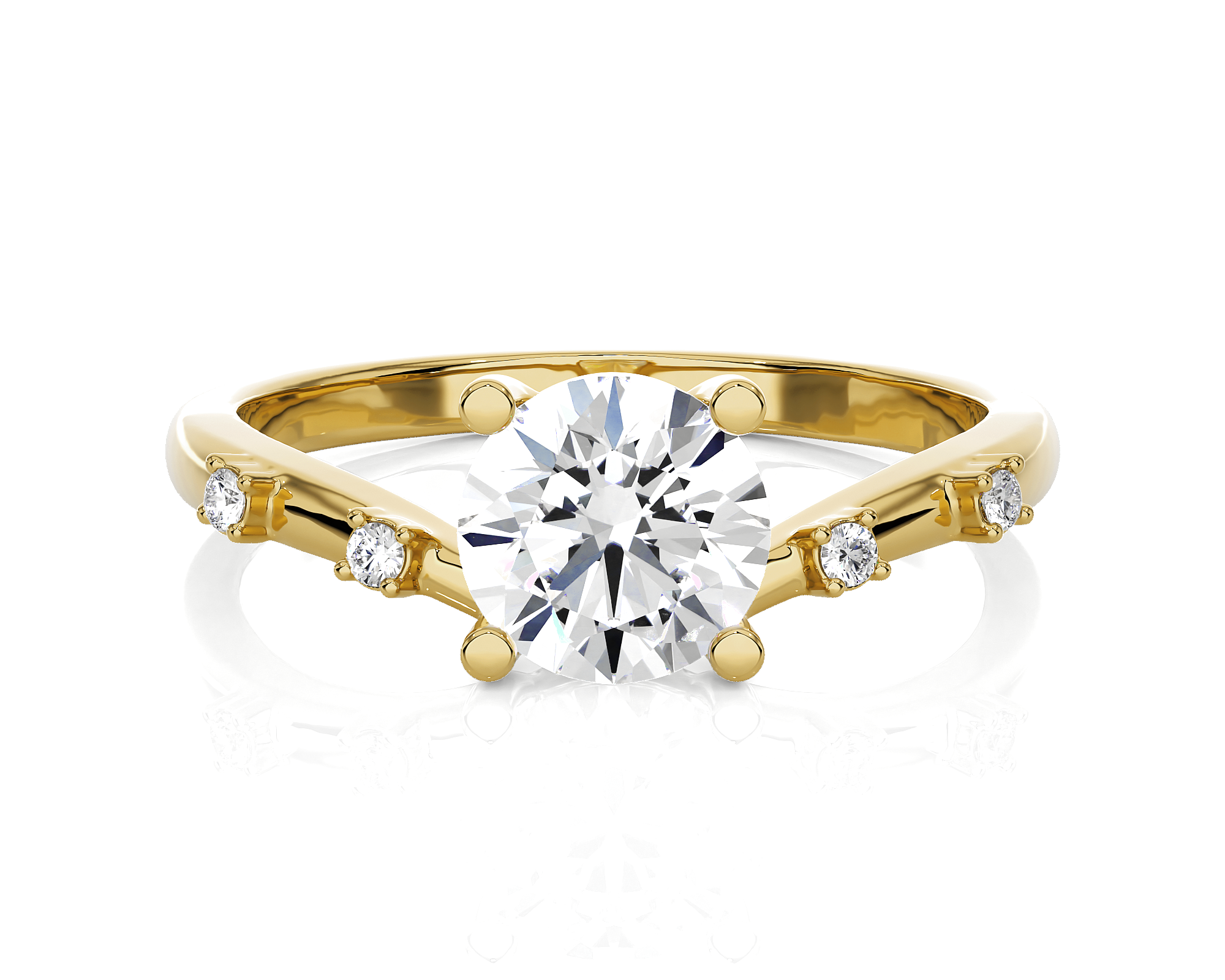 Round Lab Grown Diamond Side Stone Engagement Ring