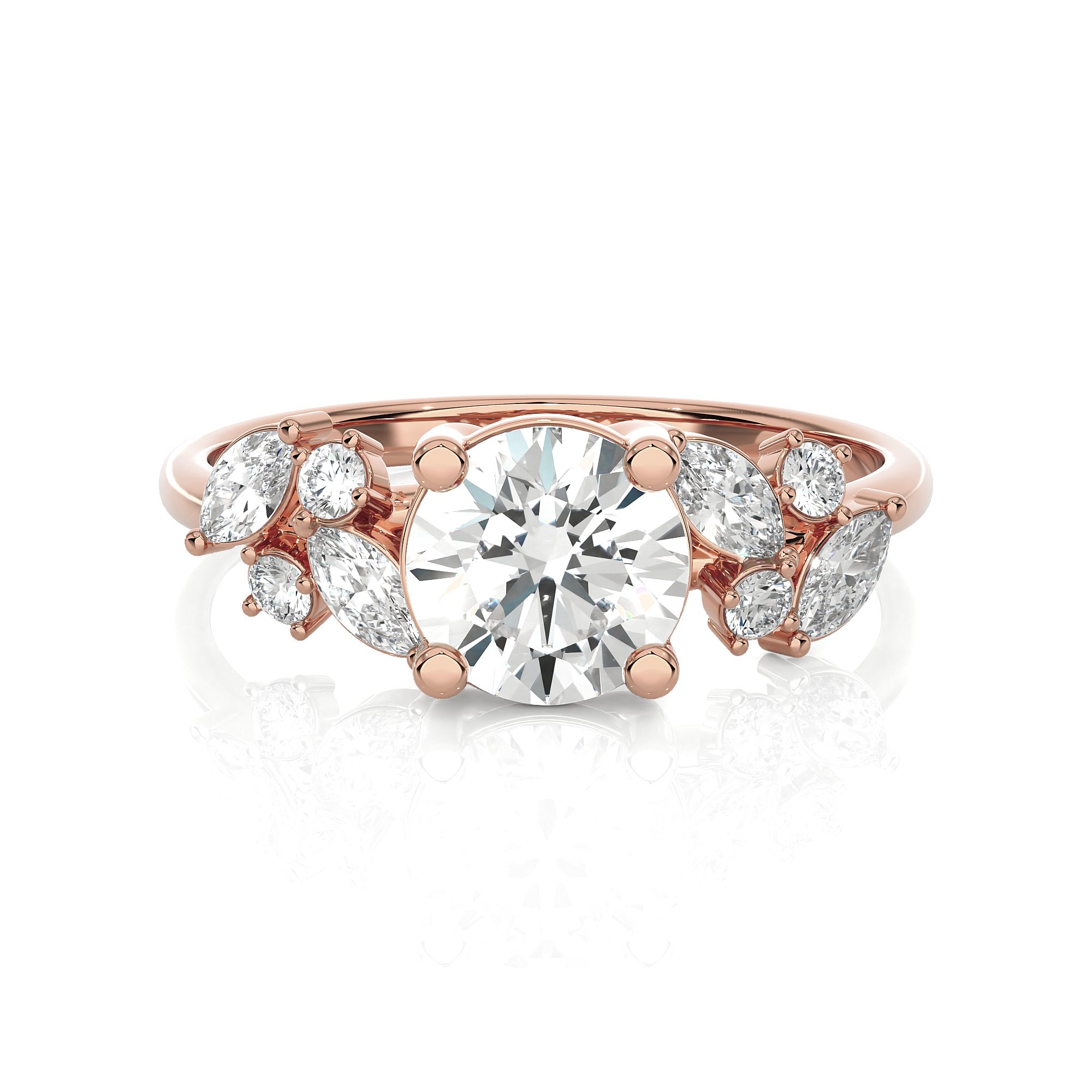Round Lab Grown Diamond Side Stone Engagement Ring