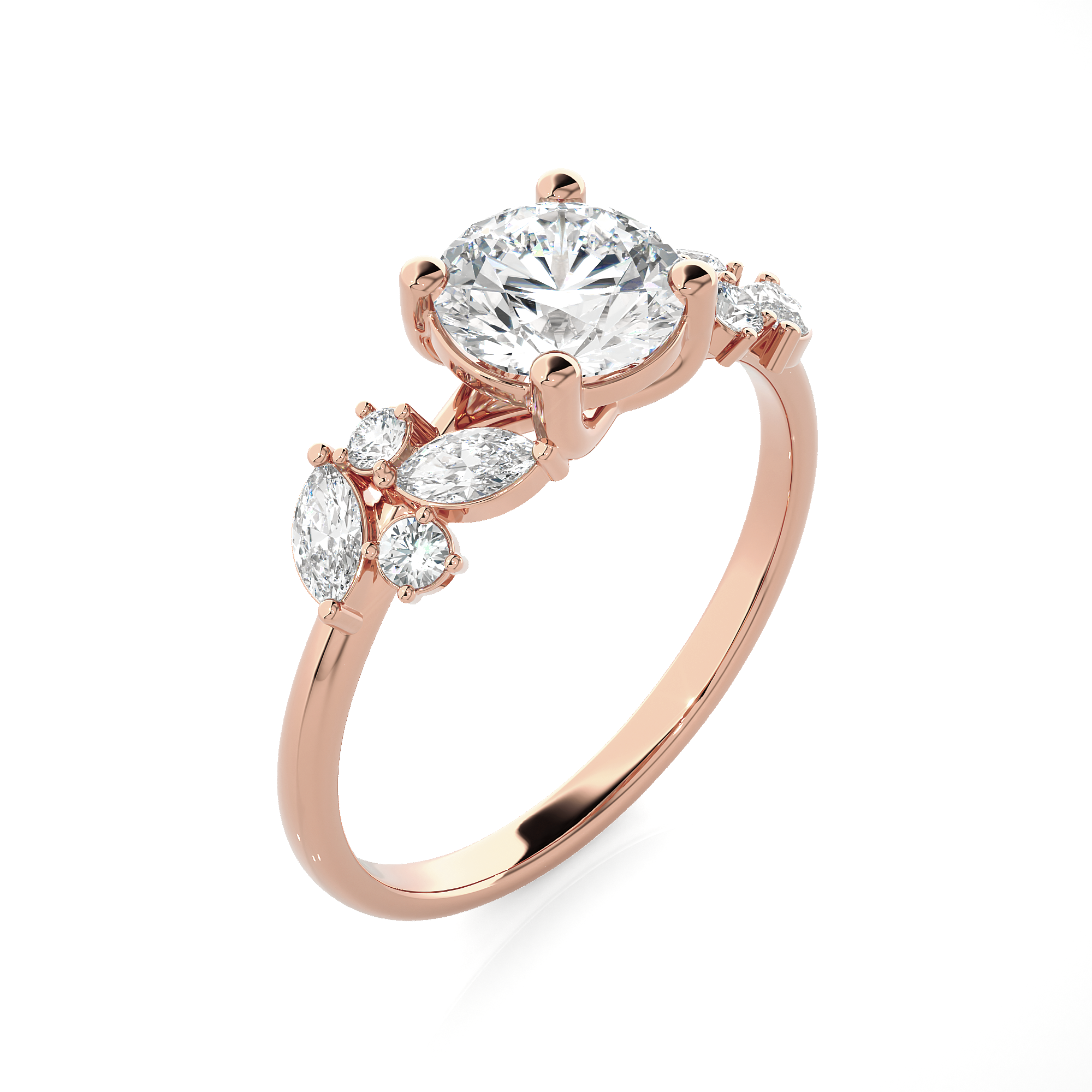 Round Lab Grown Diamond Side Stone Engagement Ring