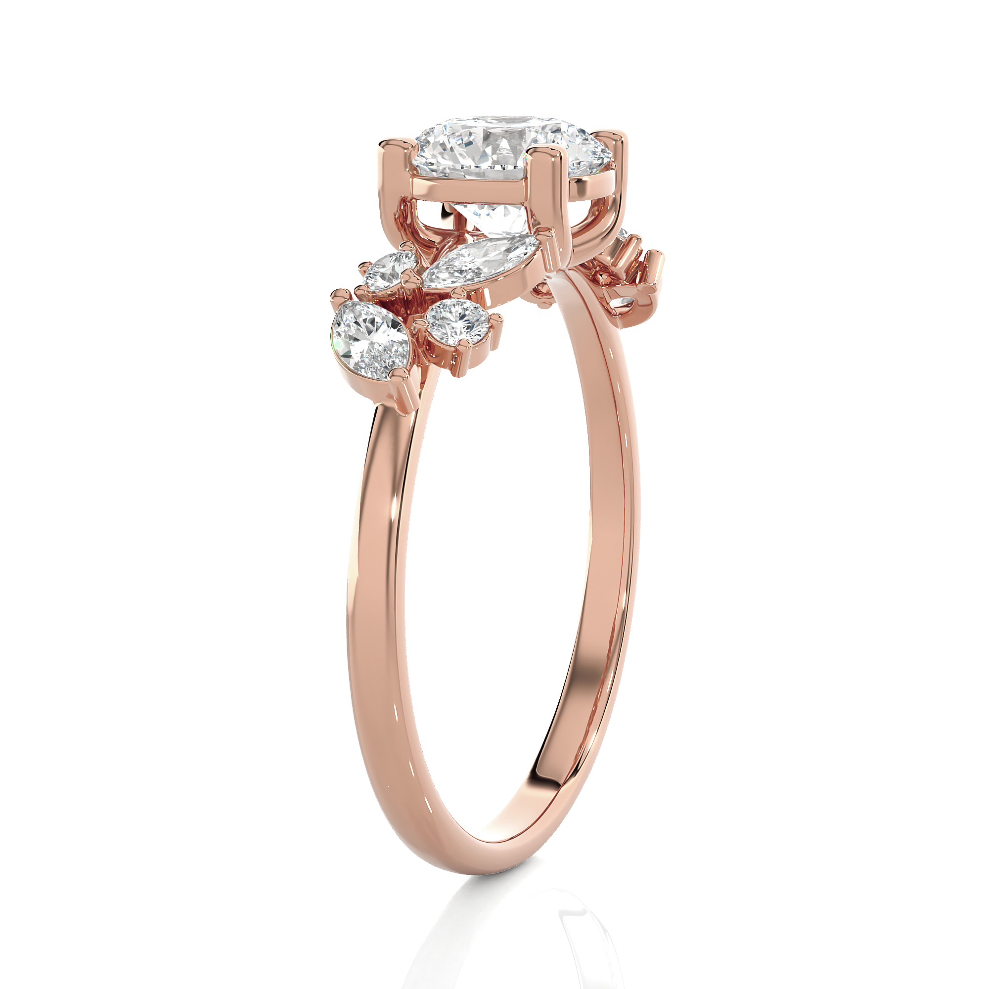 Round Lab Grown Diamond Side Stone Engagement Ring