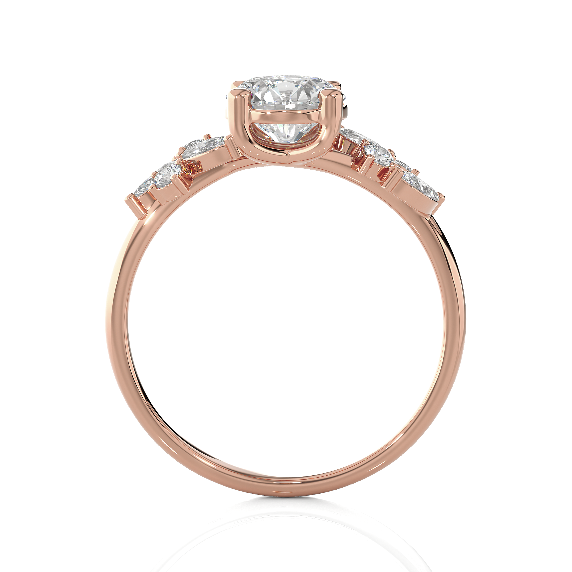 Round Lab Grown Diamond Side Stone Engagement Ring