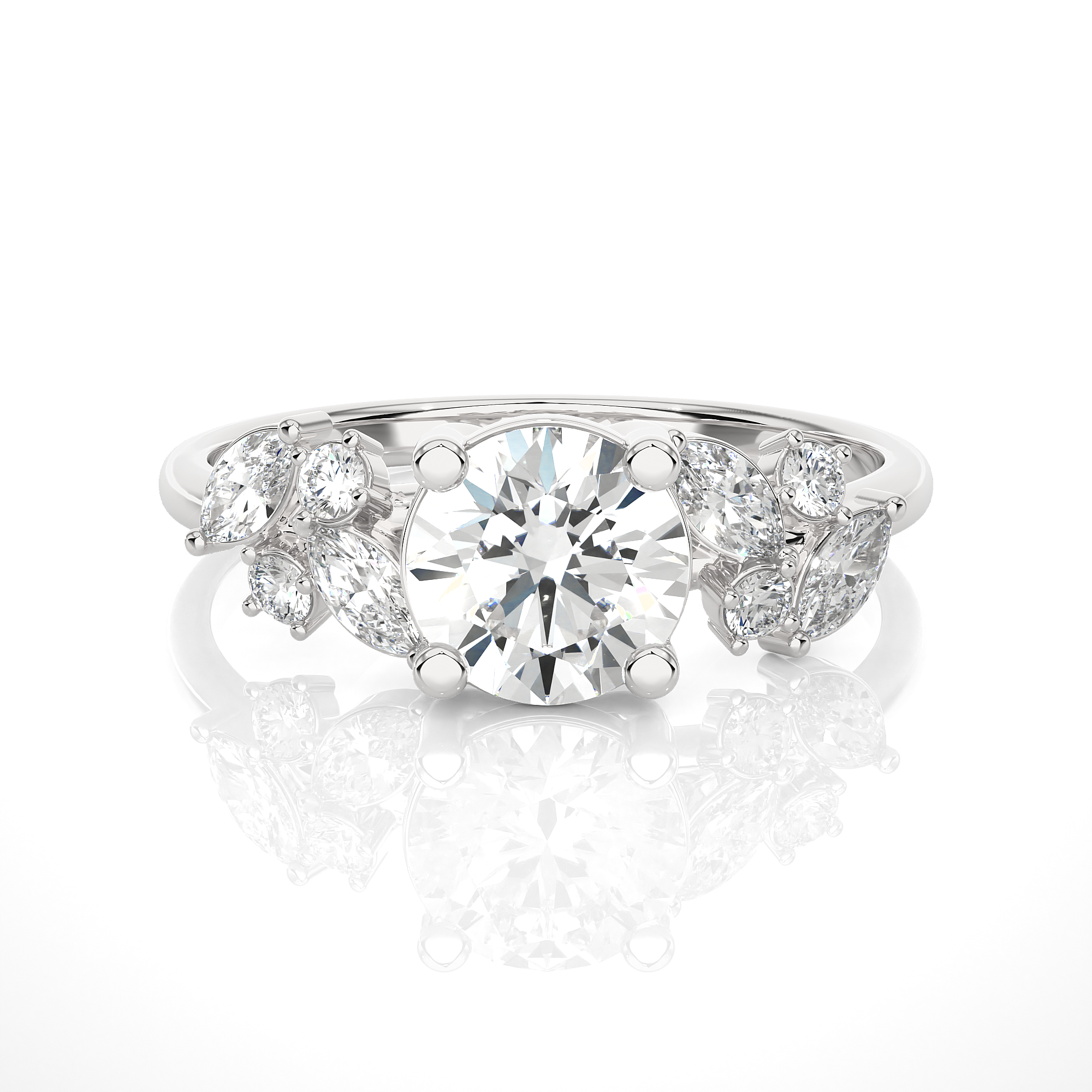 Round Lab Grown Diamond Side Stone Engagement Ring