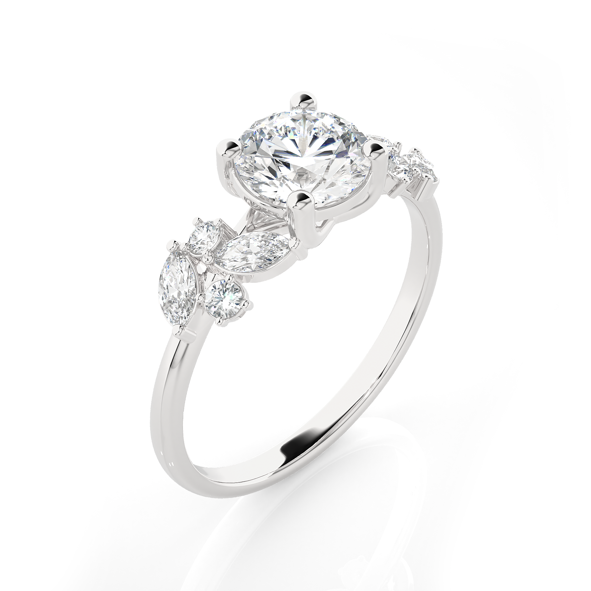 Round Lab Grown Diamond Side Stone Engagement Ring