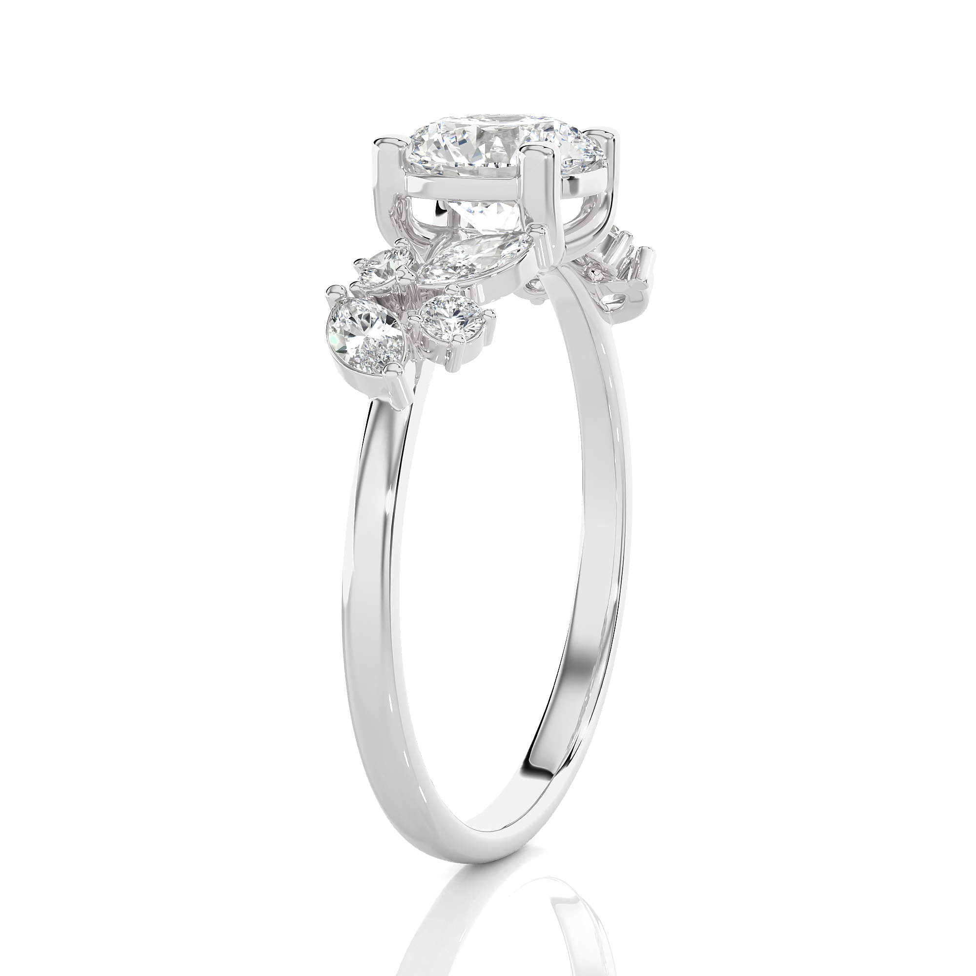 Round Lab Grown Diamond Side Stone Engagement Ring