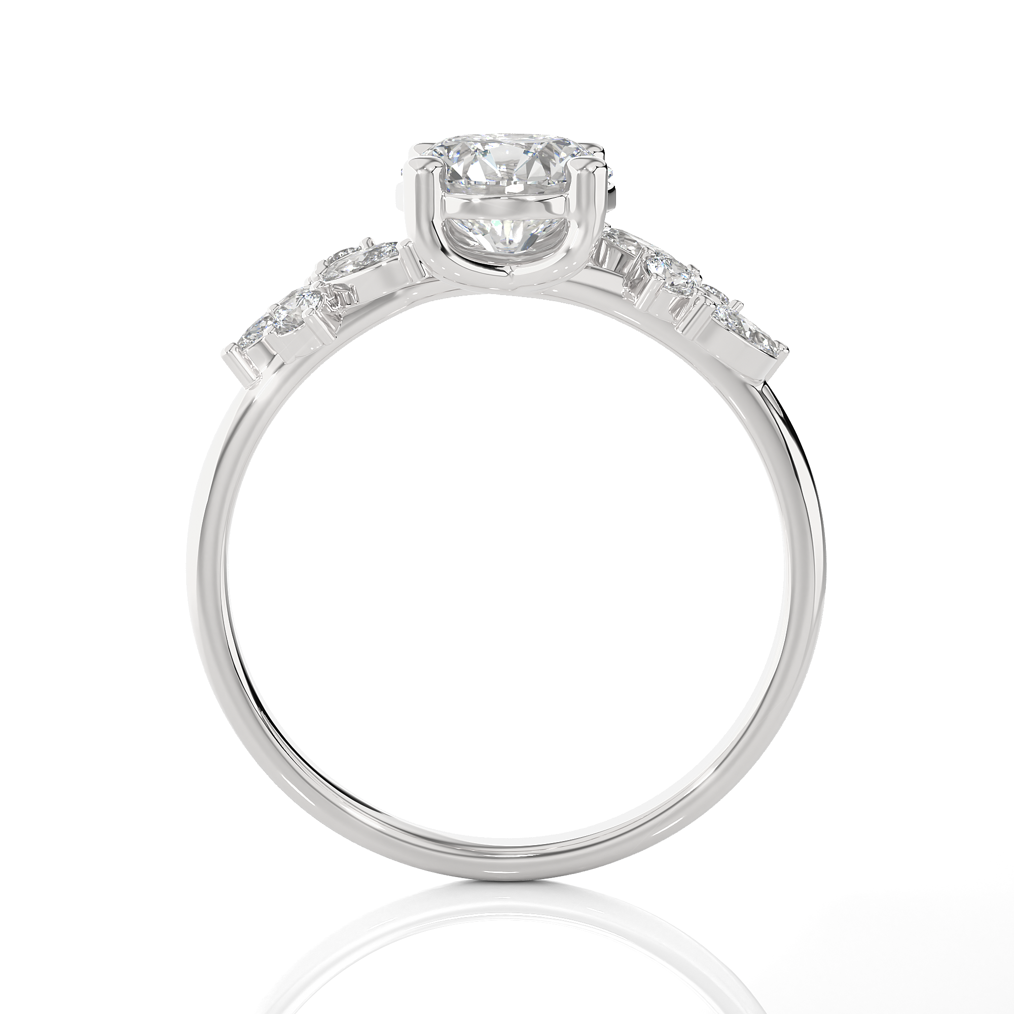 Round Lab Grown Diamond Side Stone Engagement Ring