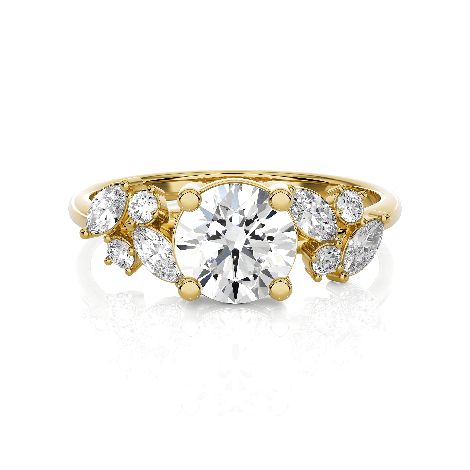 Round Lab Grown Diamond Side Stone Engagement Ring