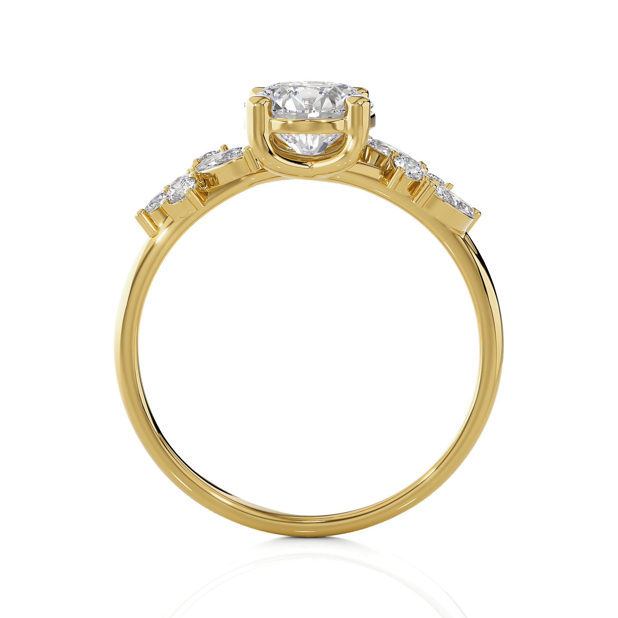 Round Lab Grown Diamond Side Stone Engagement Ring