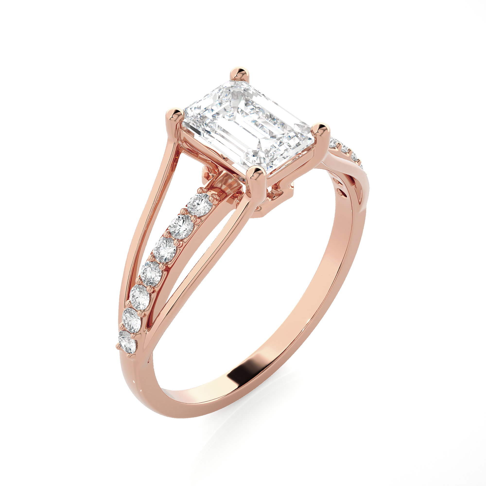 Emerald-Cut Lab Grown Diamond Side Stone Engagement Ring