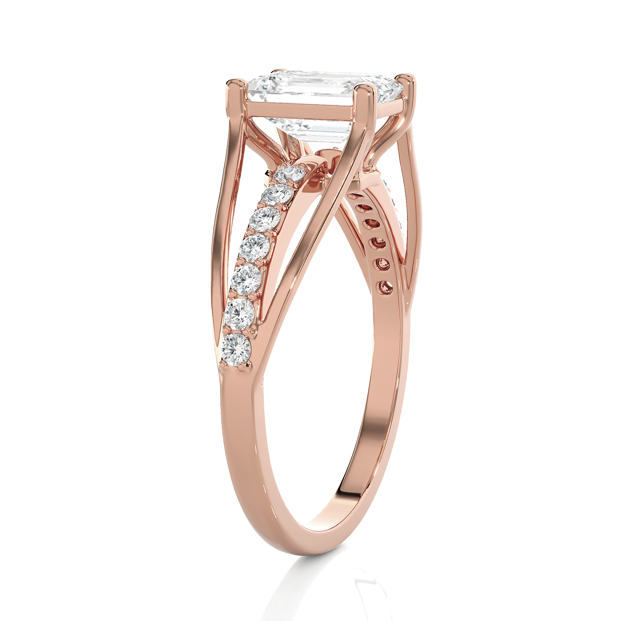 Emerald-Cut Lab Grown Diamond Side Stone Engagement Ring