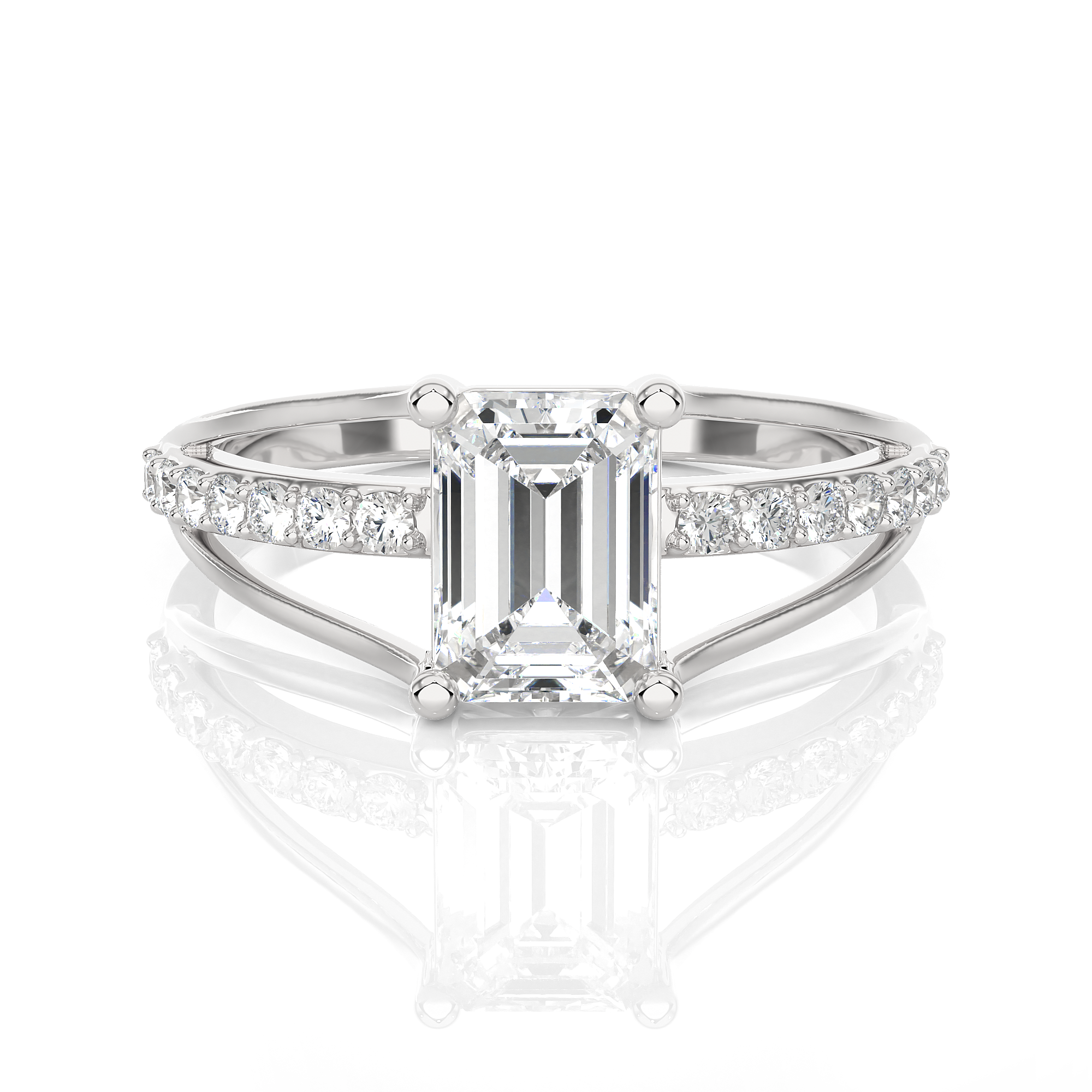 Emerald-Cut Lab Grown Diamond Side Stone Engagement Ring