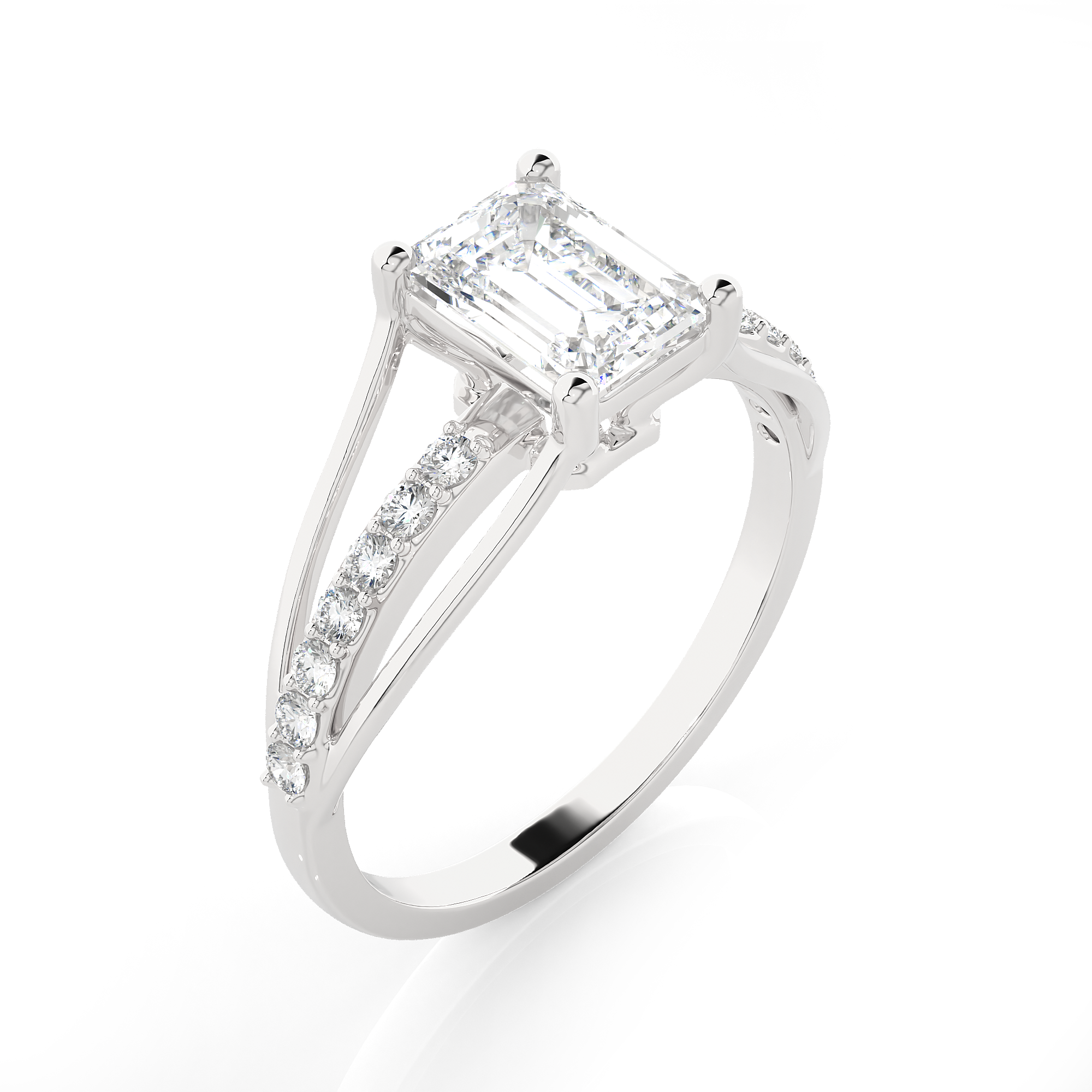 Emerald-Cut Lab Grown Diamond Side Stone Engagement Ring