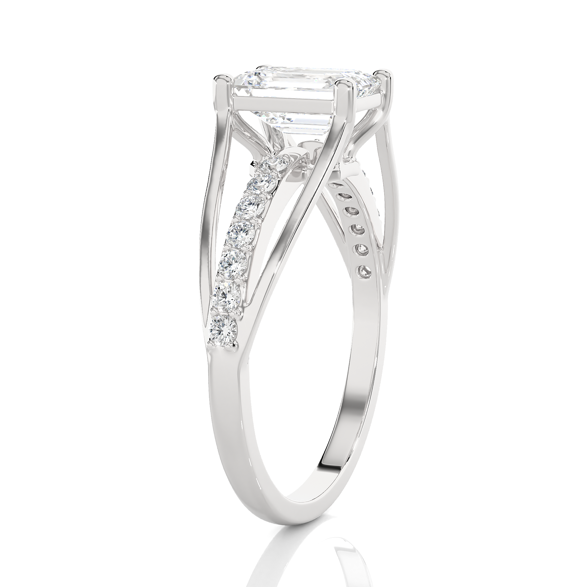 Emerald-Cut Lab Grown Diamond Side Stone Engagement Ring