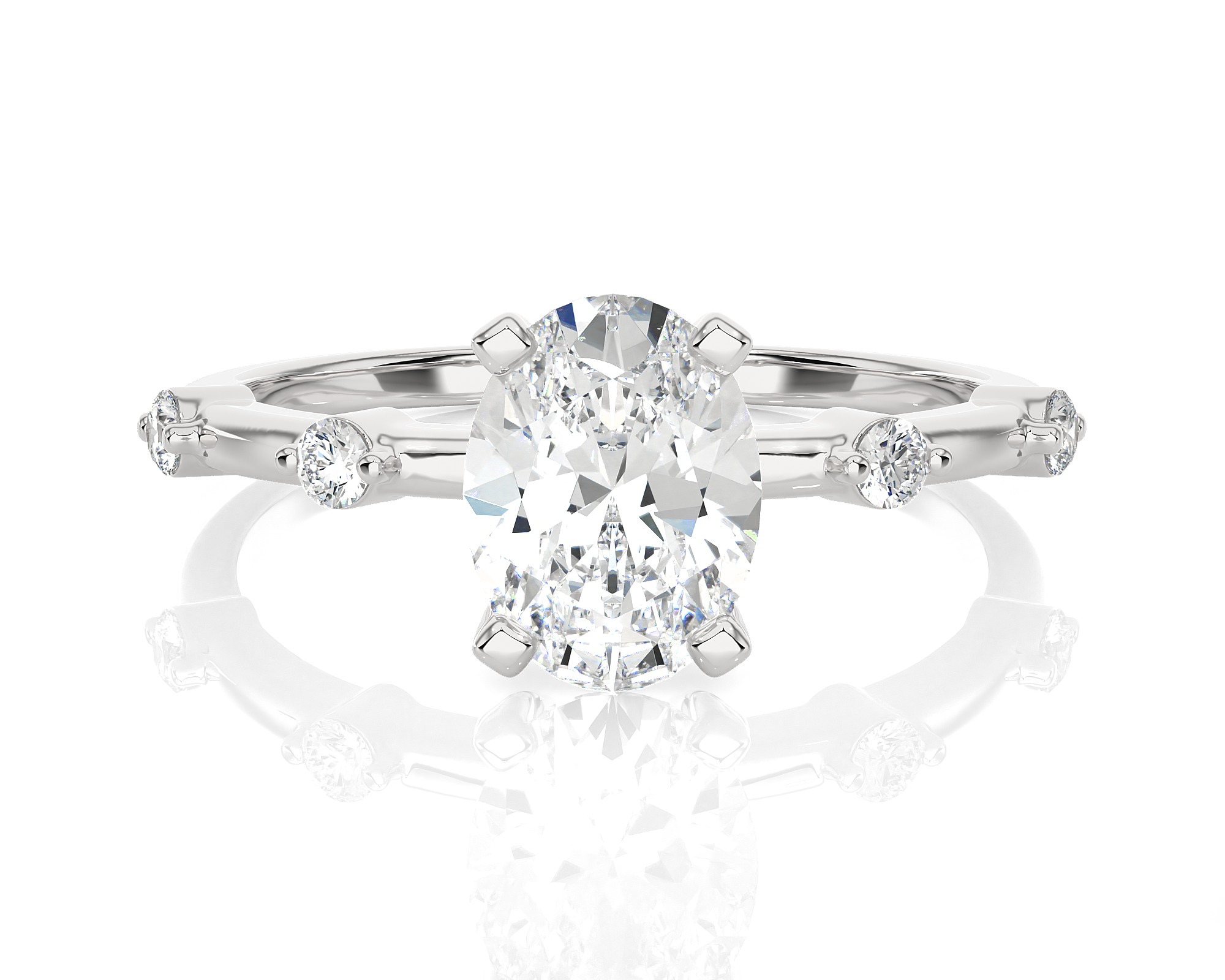 Oval Lab Grown Diamond Side Stone Engagement Ring