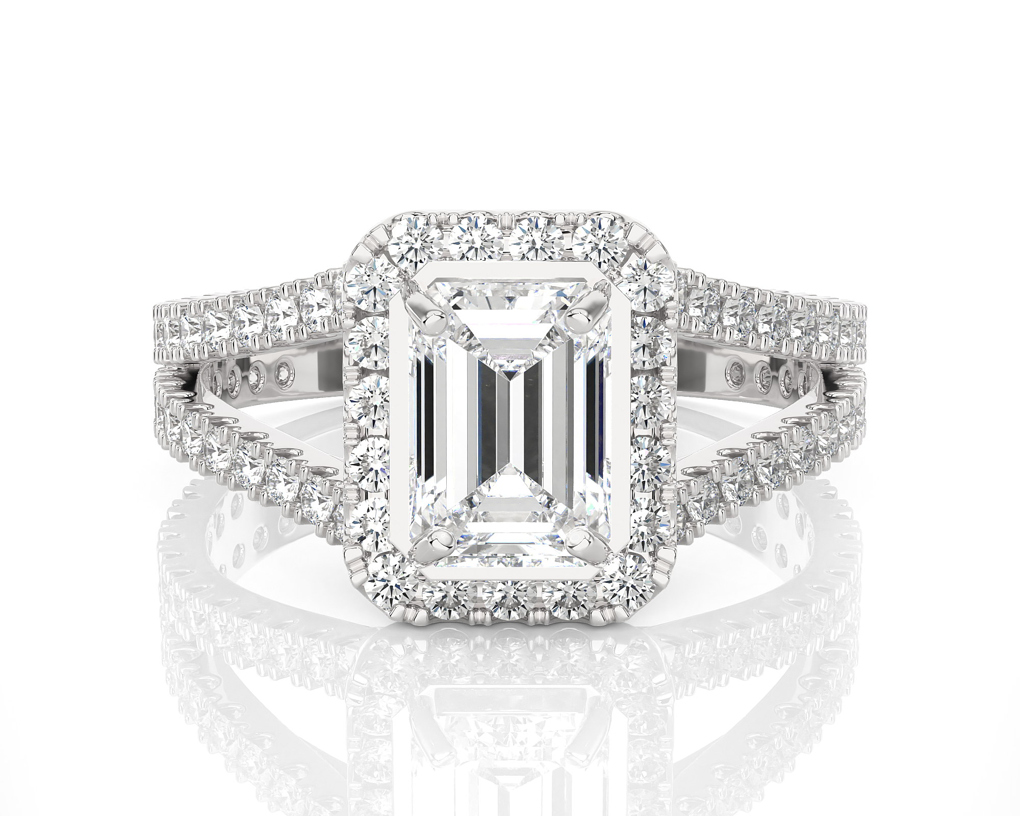Emerald-Cut Lab Grown Diamond Halo Engagement Ring