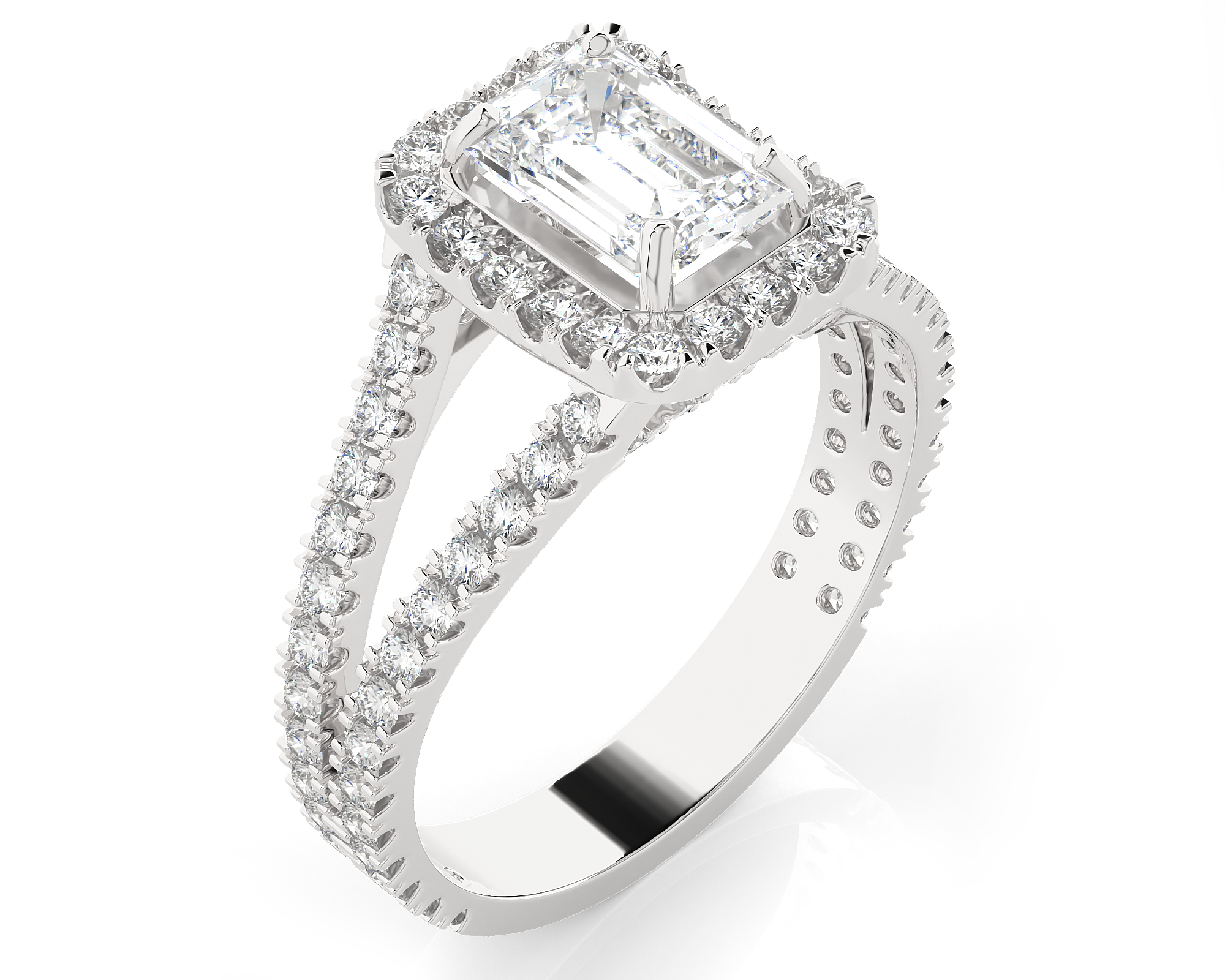 Emerald-Cut Lab Grown Diamond Halo Engagement Ring
