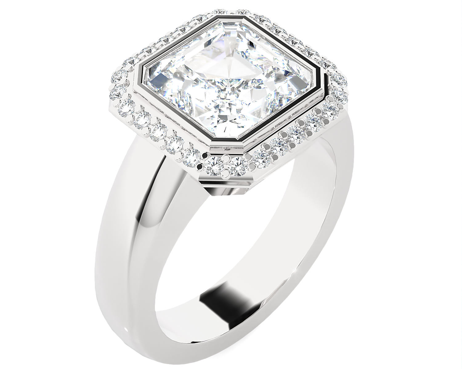Asscher Cut Lab Grown Diamond Bezel Halo Engagement Ring