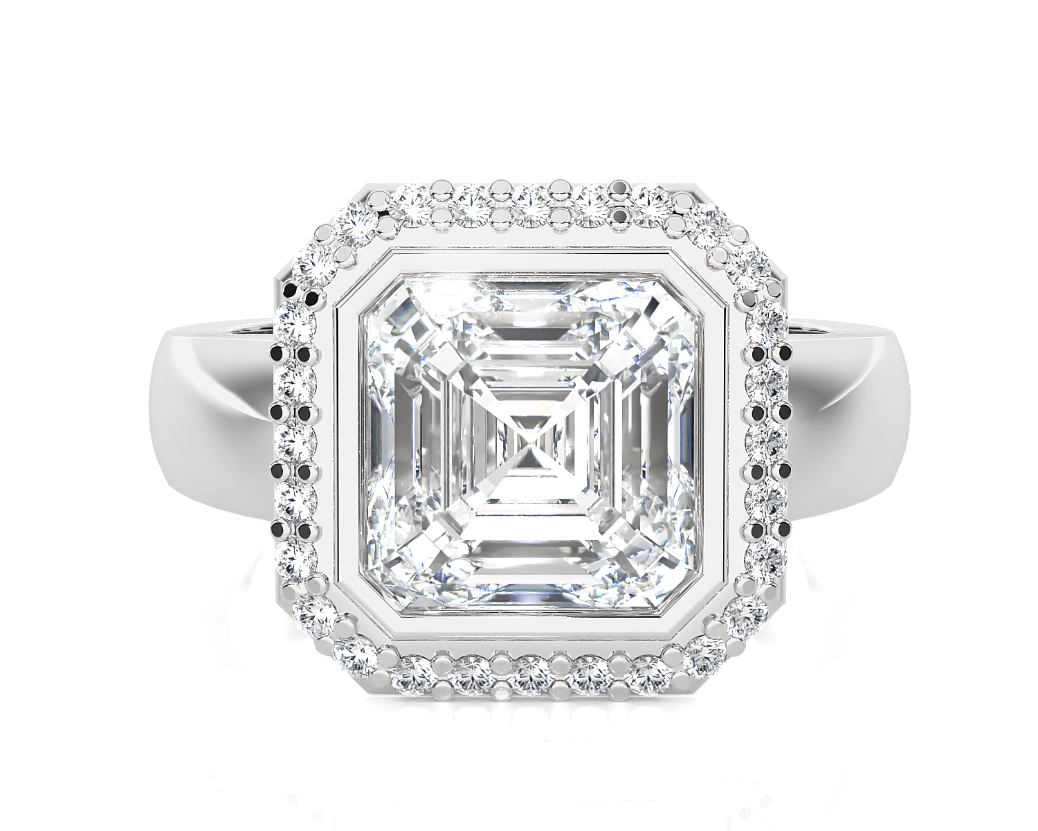 Asscher Cut Lab Grown Diamond Bezel Halo Engagement Ring