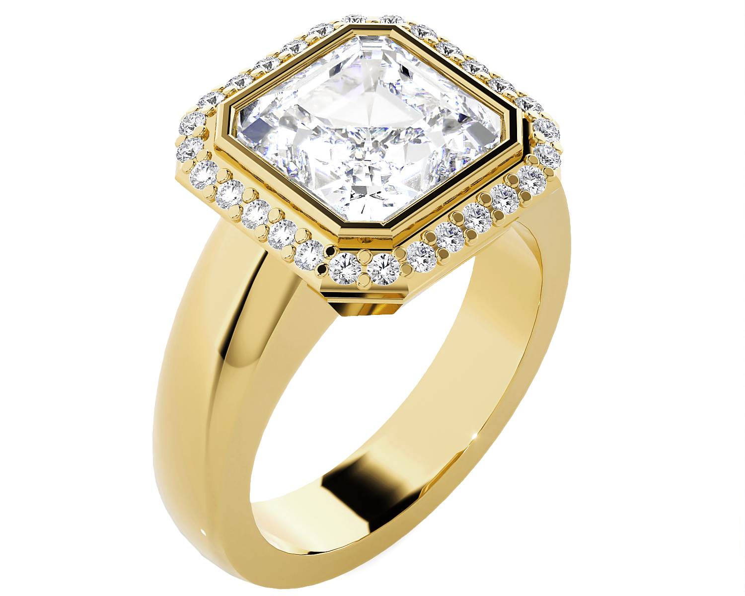 Asscher Cut Lab Grown Diamond Bezel Halo Engagement Ring
