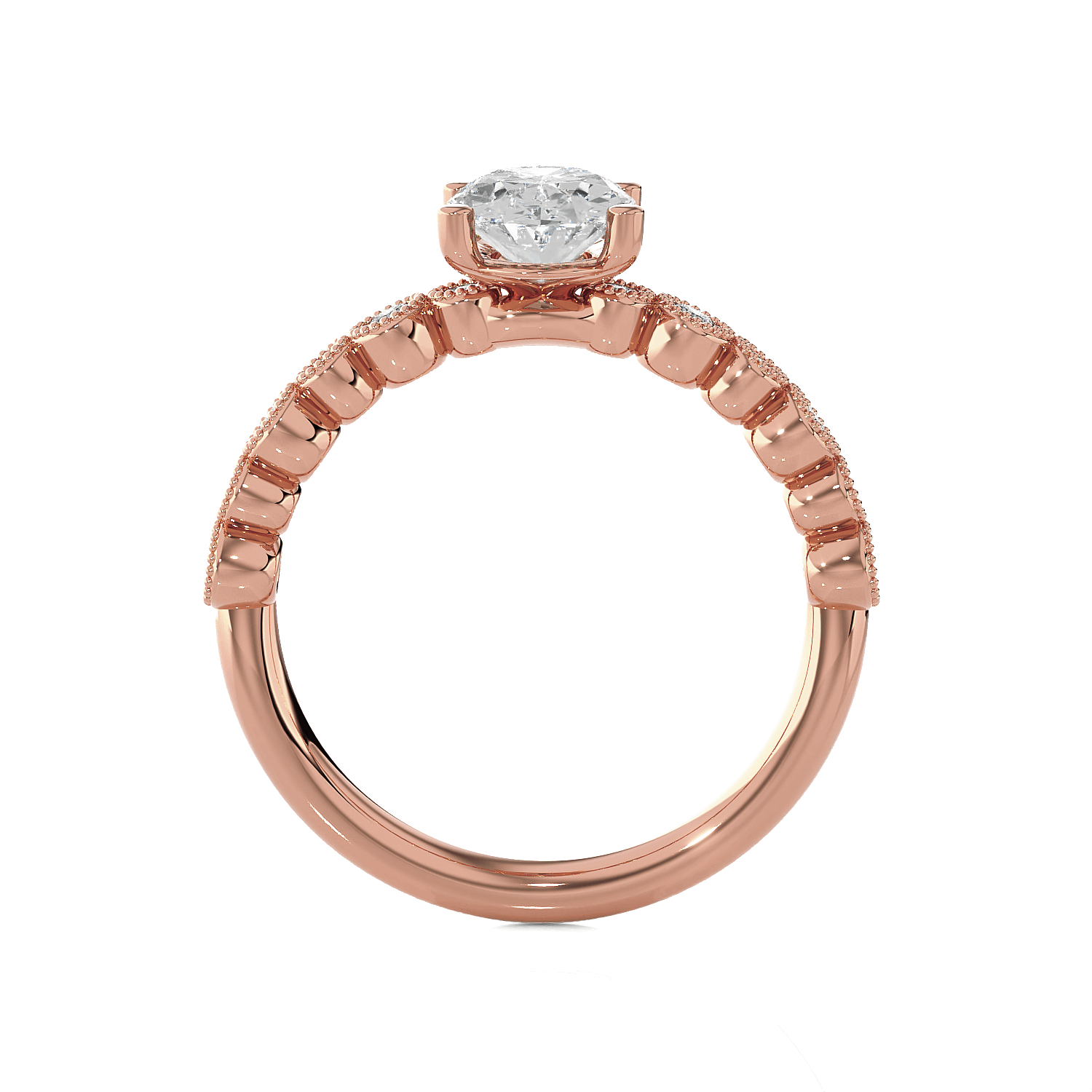 Round Lab Grown Diamond Side Stone Engagement Ring