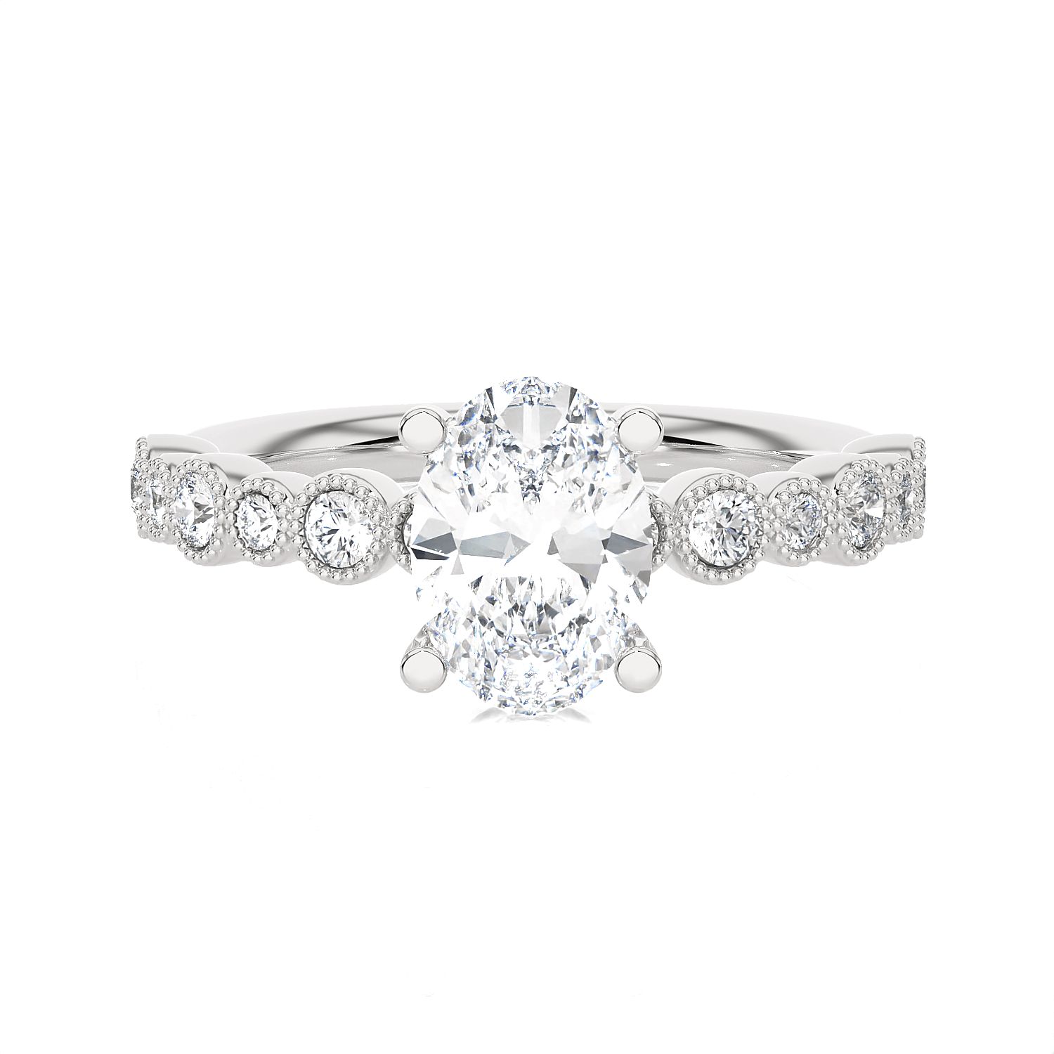 Round Lab Grown Diamond Side Stone Engagement Ring
