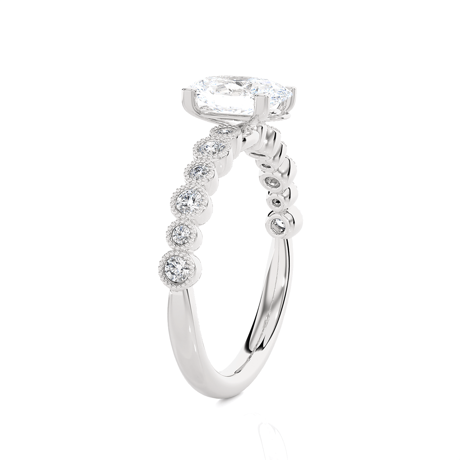 Round Lab Grown Diamond Side Stone Engagement Ring