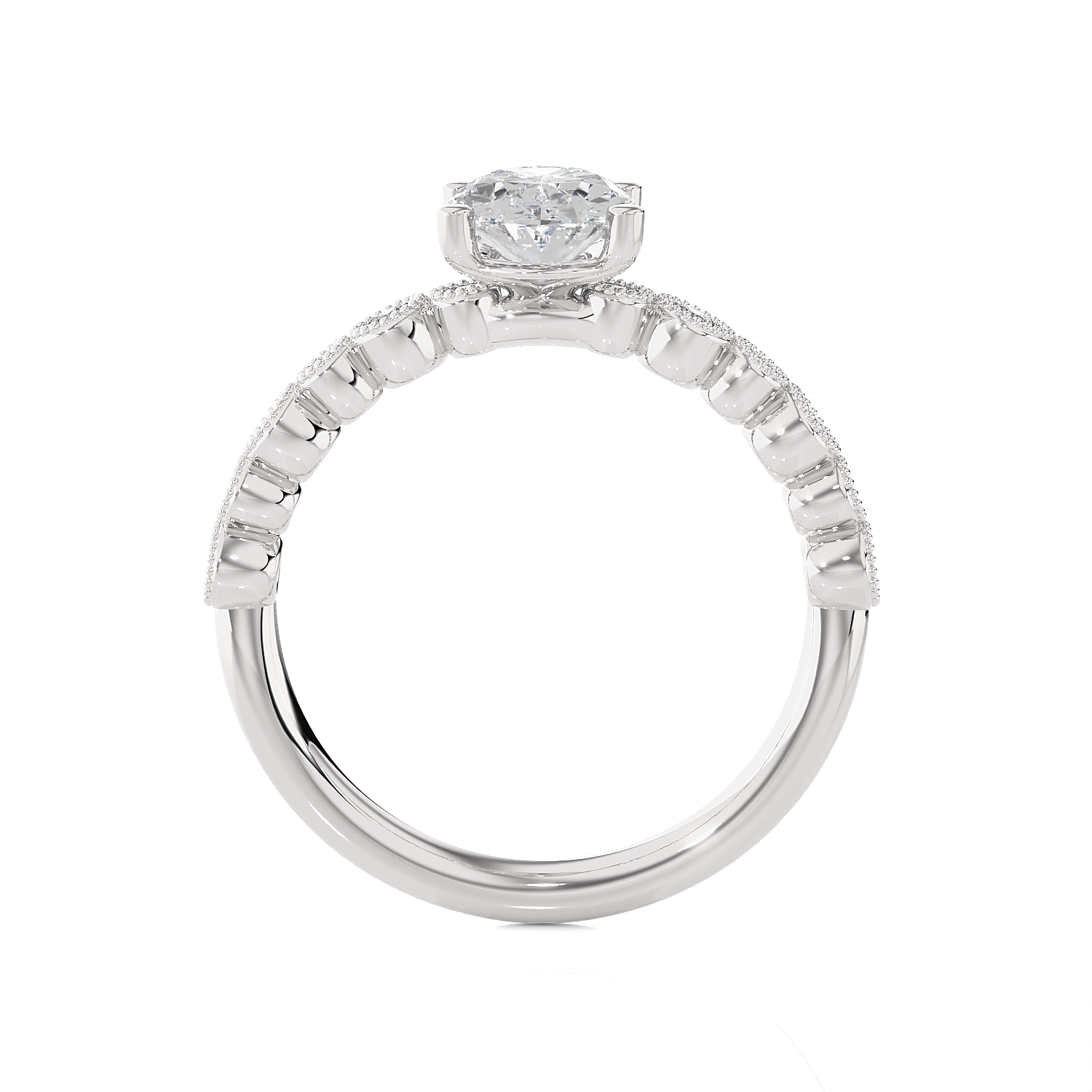 Round Lab Grown Diamond Side Stone Engagement Ring