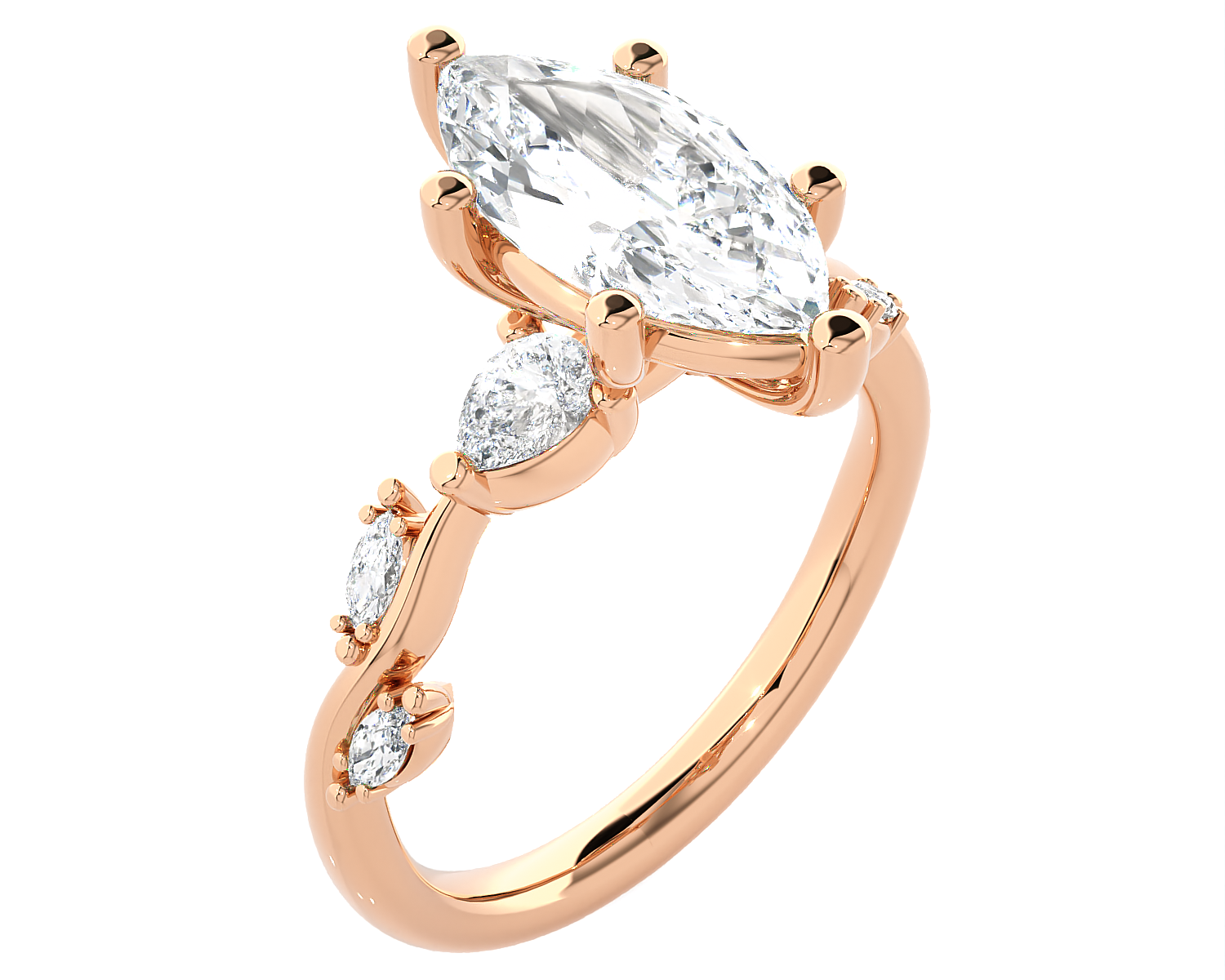 Marquise Lab Grown Diamond Side Stone Engagement Ring