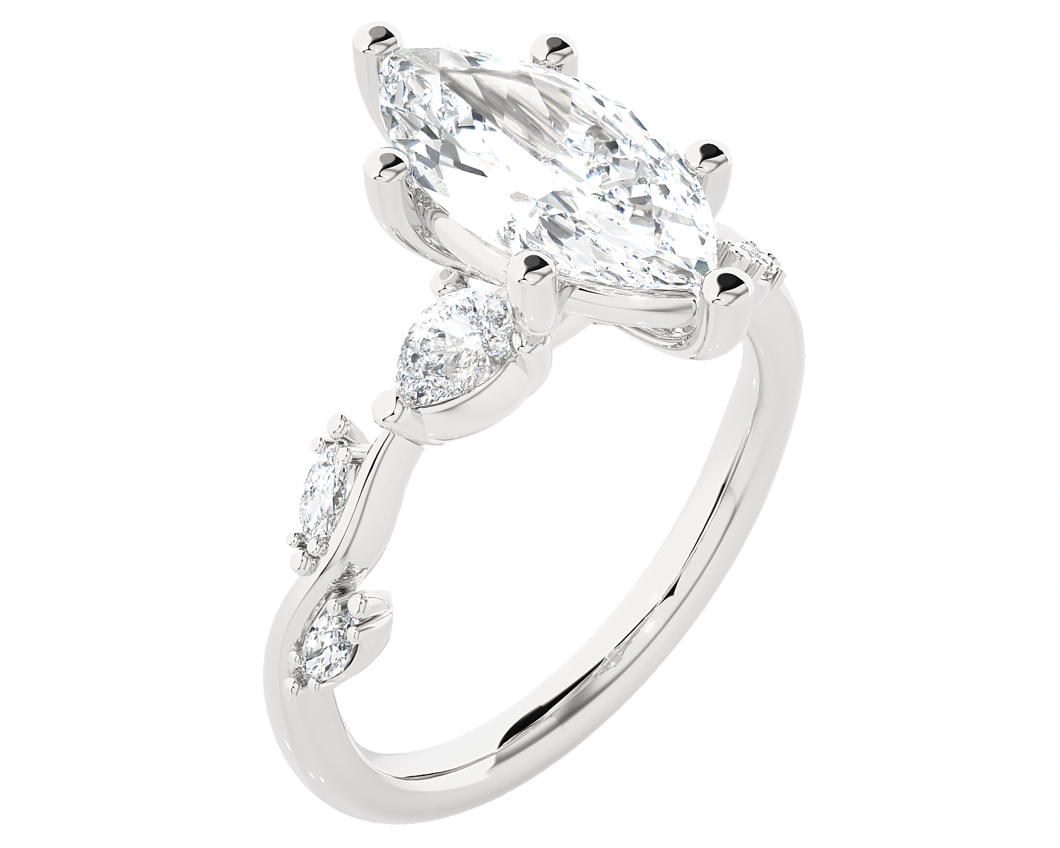 Marquise Lab Grown Diamond Side Stone Engagement Ring