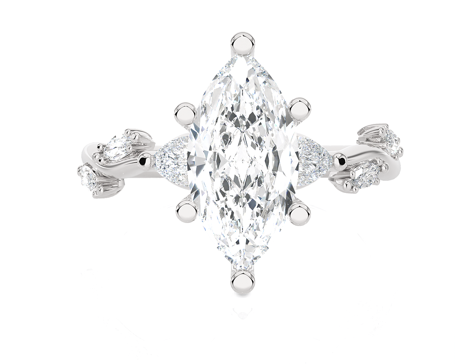 Marquise Lab Grown Diamond Side Stone Engagement Ring