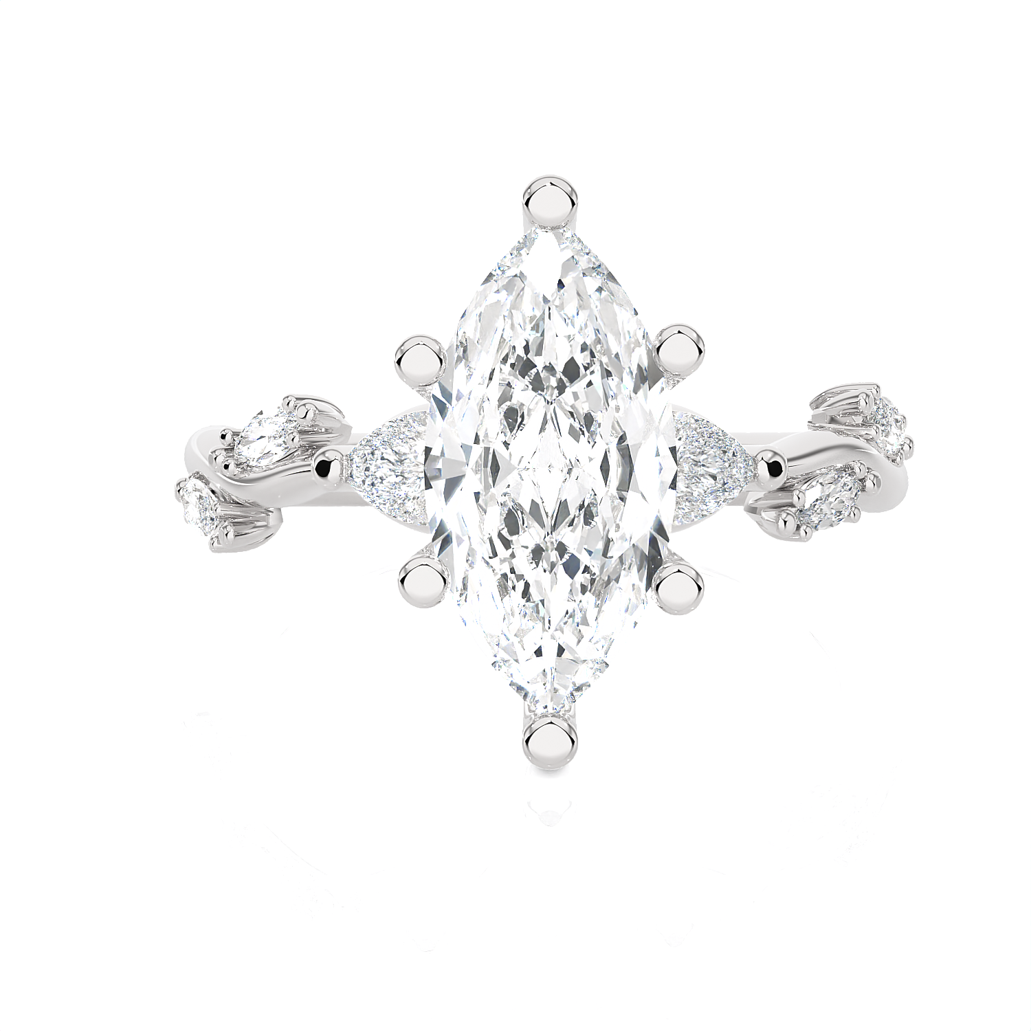 Marquise Lab Grown Diamond Side Stone Engagement Ring