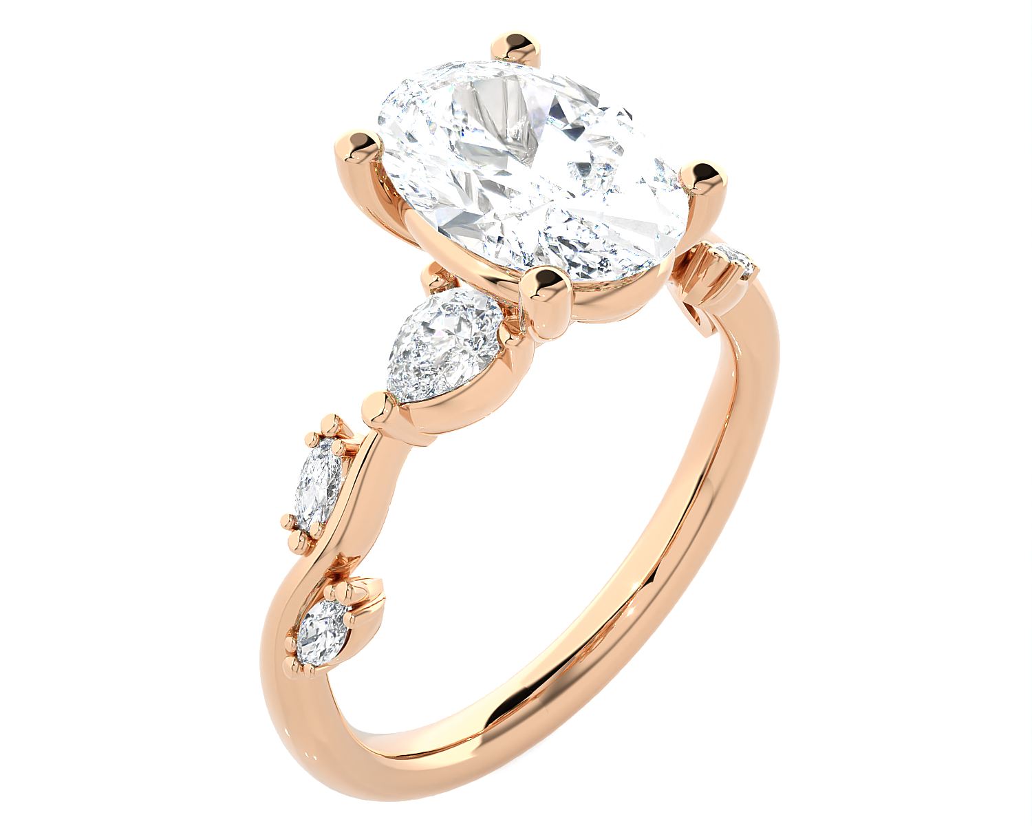Oval Lab Grown Diamond Side Stone Engagement Ring