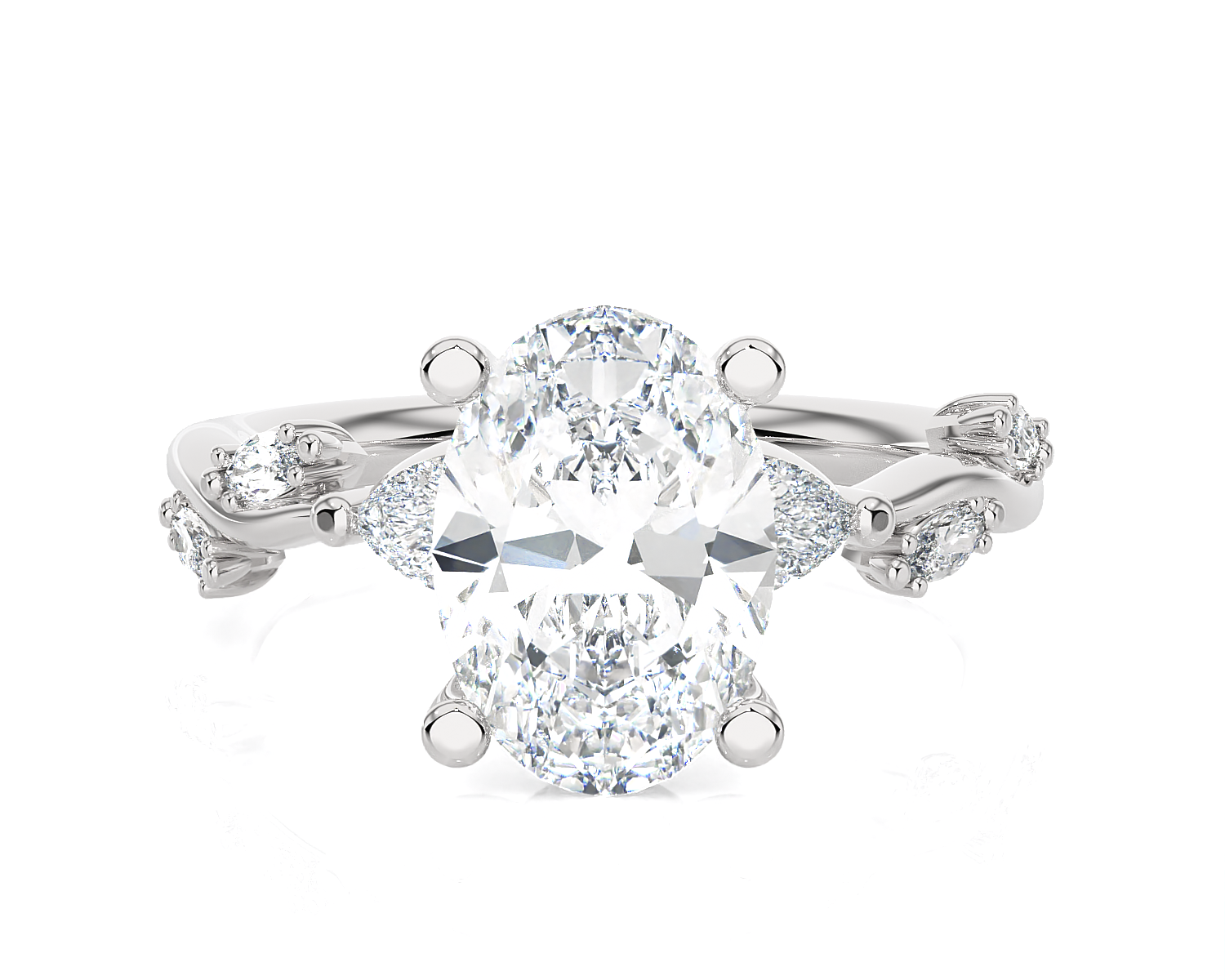 Oval Lab Grown Diamond Side Stone Engagement Ring