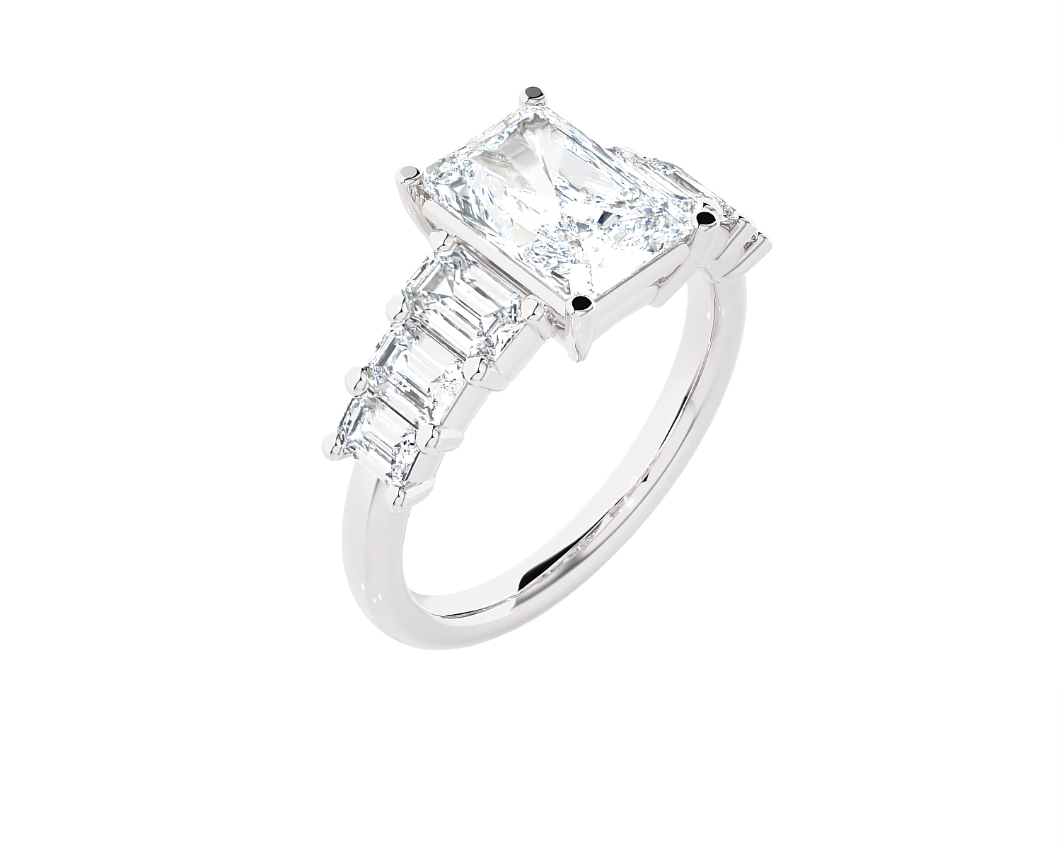 Emerald-Cut Lab Grown Diamond Side Stone Engagement Ring