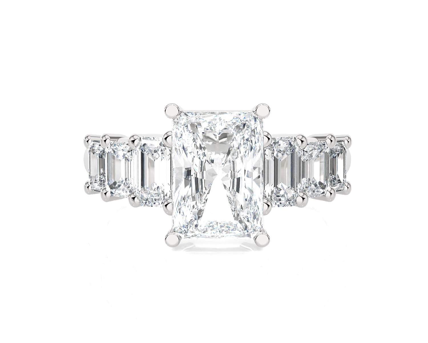 Emerald-Cut Lab Grown Diamond Side Stone Engagement Ring