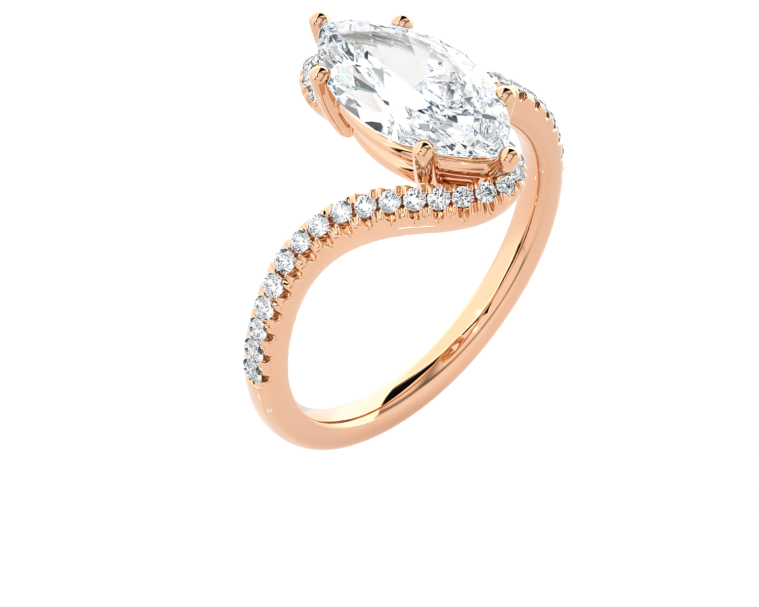 Elongated Oval Lab Grown Diamond Side Stone Engagement Ring