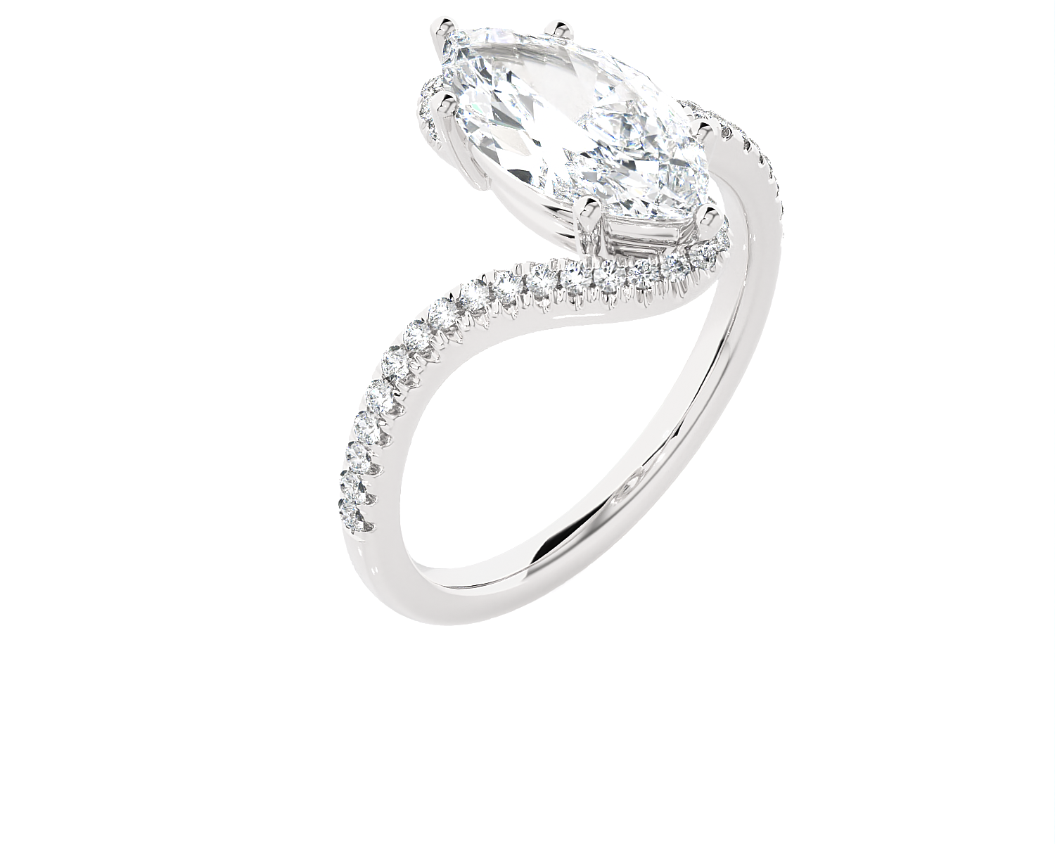 Elongated Oval Lab Grown Diamond Side Stone Engagement Ring