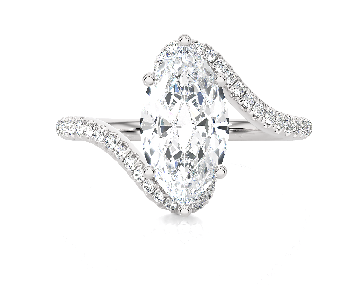 Elongated Oval Lab Grown Diamond Side Stone Engagement Ring