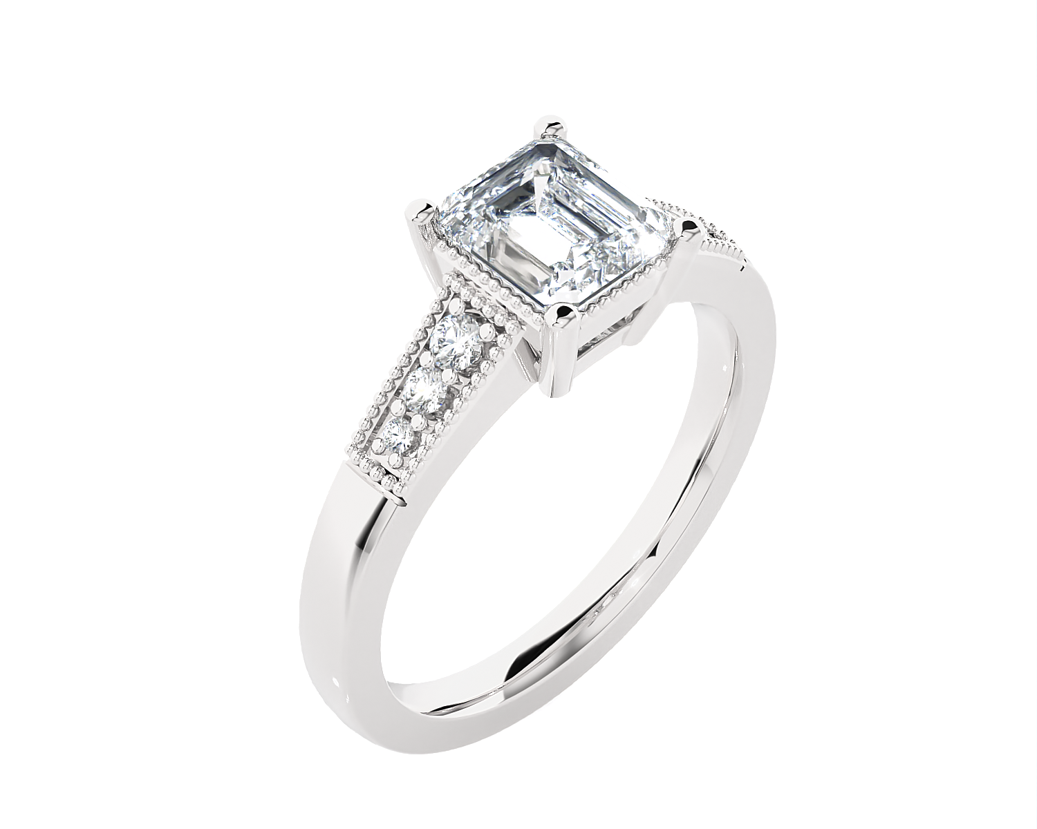 Emerald-Cut Lab Grown Diamond Side Stone Engagement Ring