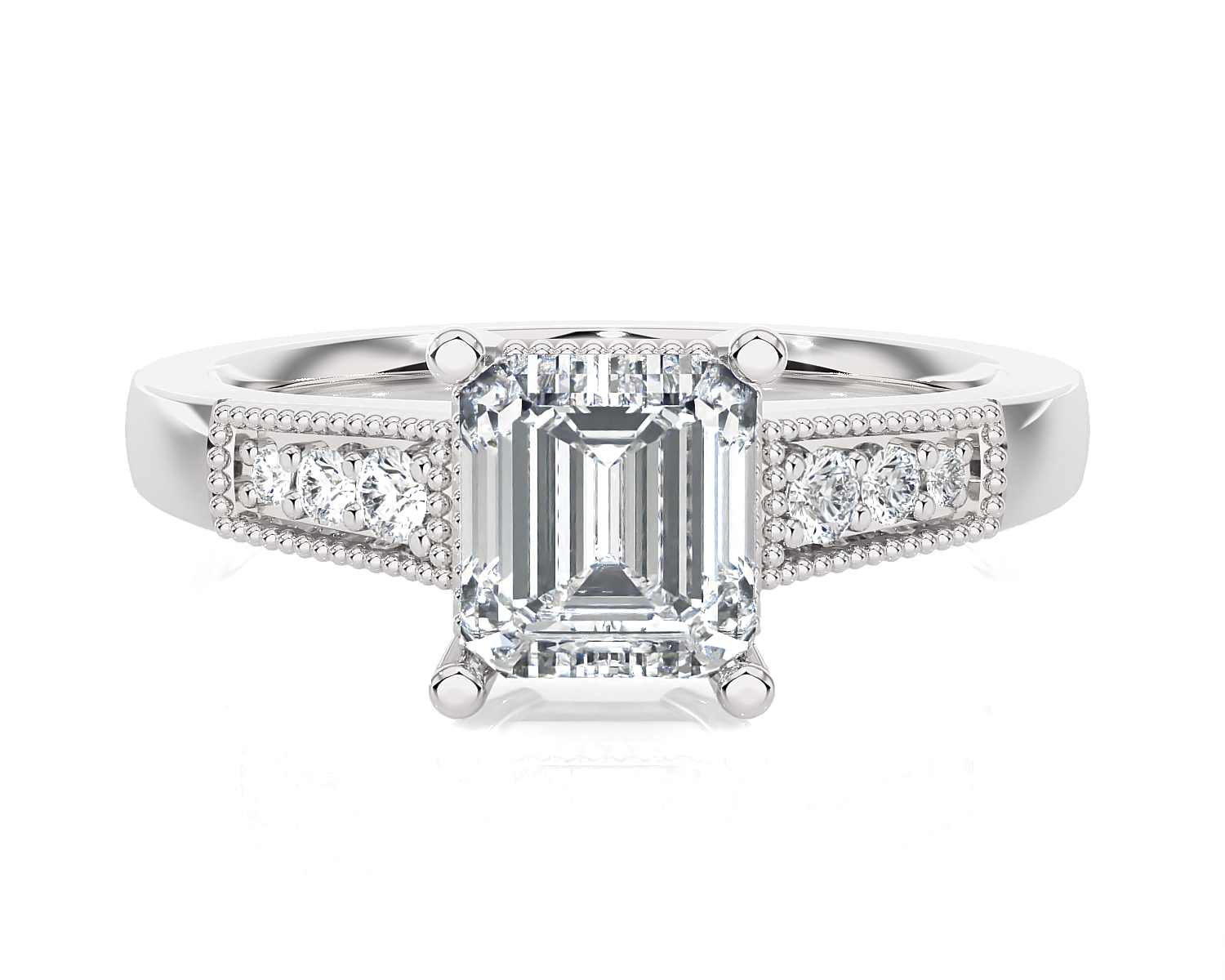 Emerald-Cut Lab Grown Diamond Side Stone Engagement Ring