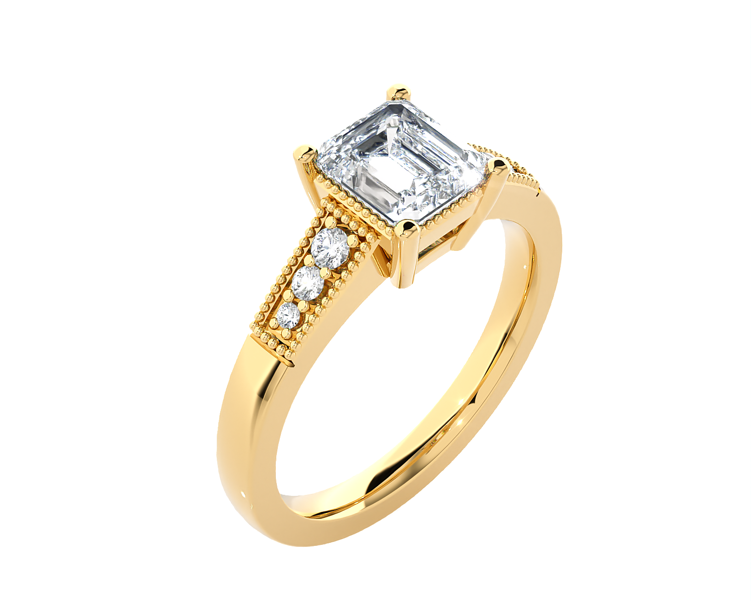 Emerald-Cut Lab Grown Diamond Side Stone Engagement Ring