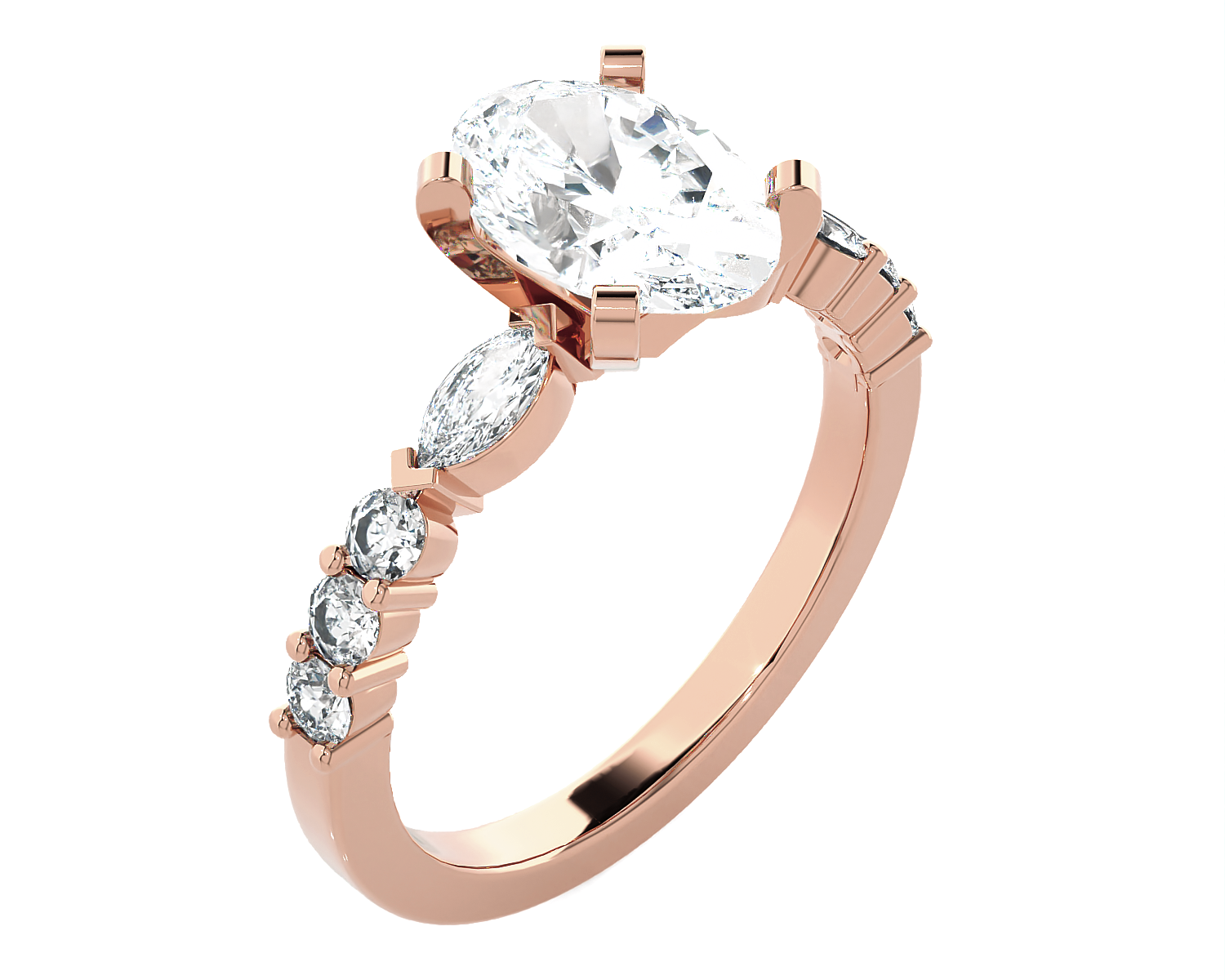 Oval Lab Grown Diamond Side Stone Engagement Ring