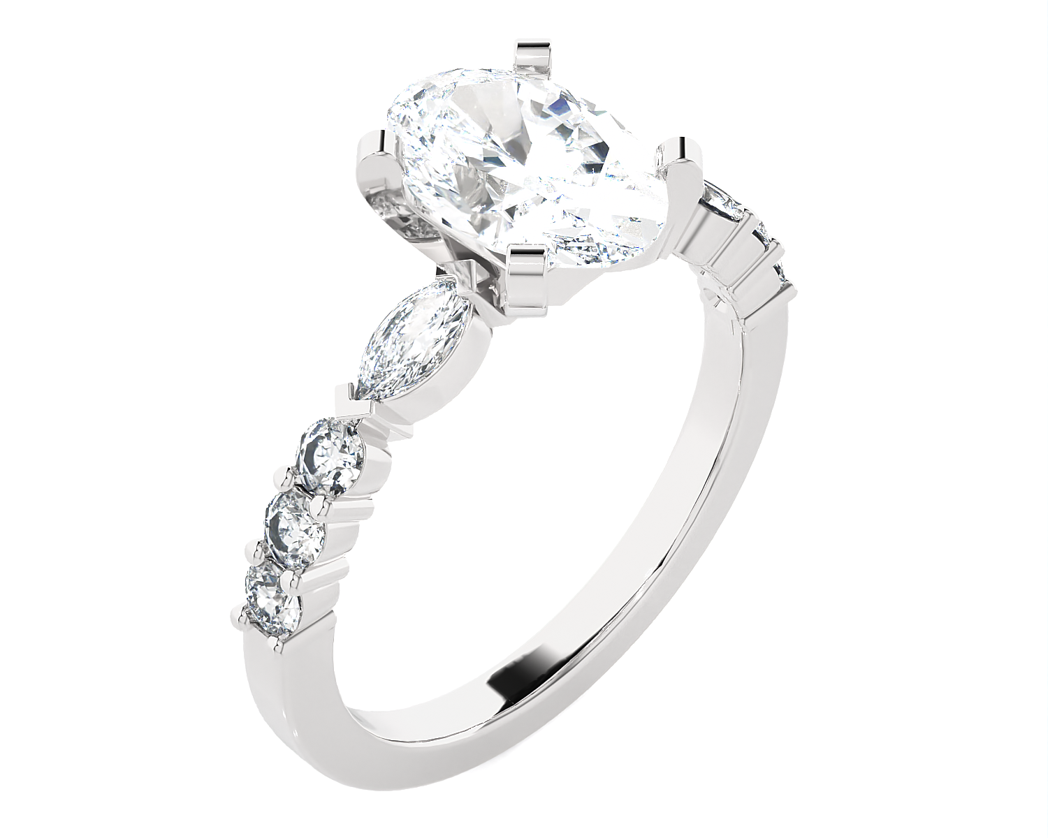 Oval Lab Grown Diamond Side Stone Engagement Ring