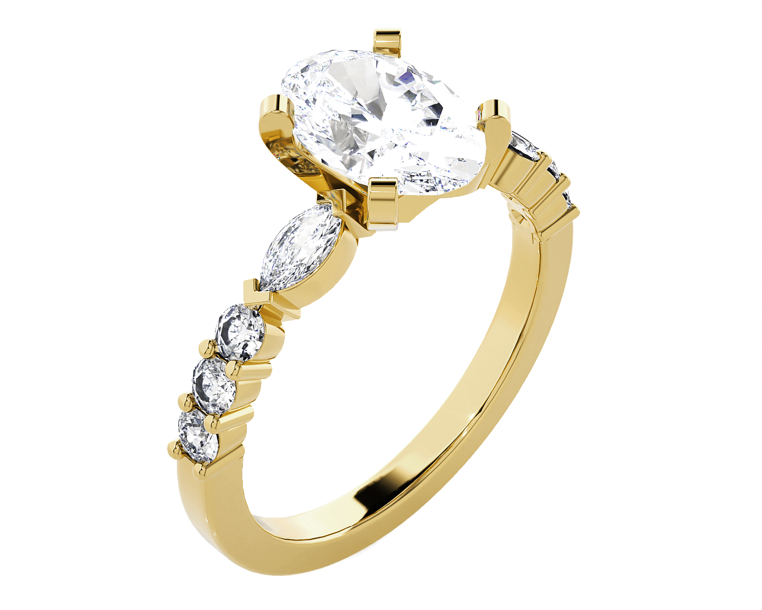 Oval Lab Grown Diamond Side Stone Engagement Ring