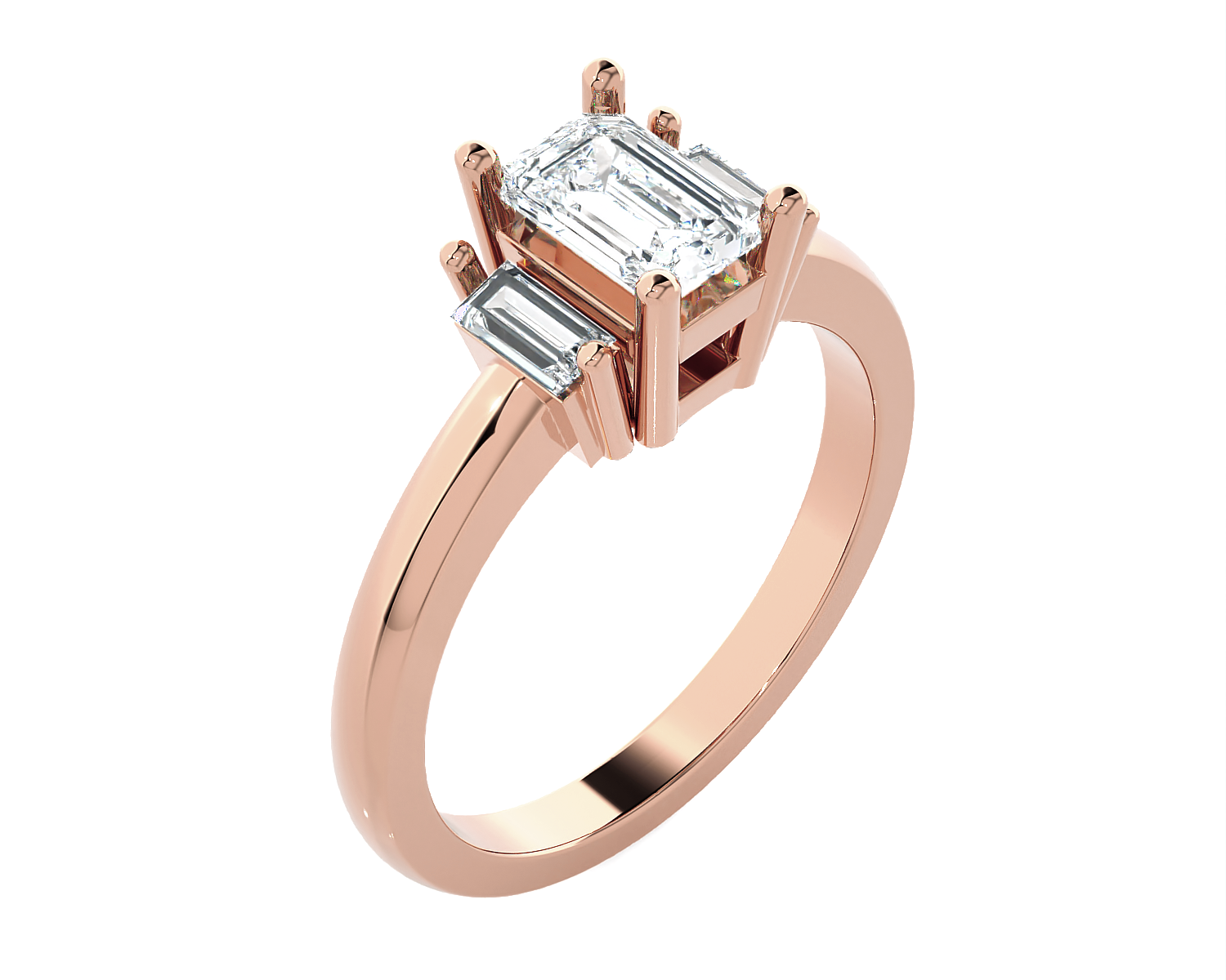 Emerald-Cut With Baguette Three Stone Lab Grown Diamond Ring